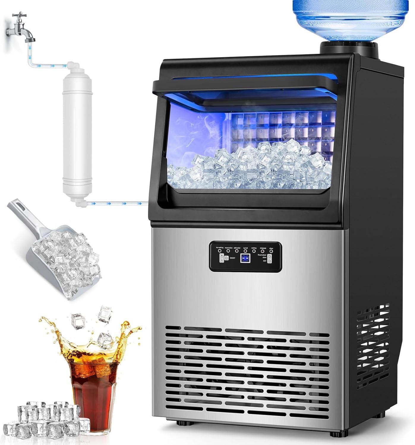 Commercial Ice Maker 100 lb./24H Freestanding Ice Maker Machine with 20 lb. Storage, 2 Water Inlet Modes Stainless Steel