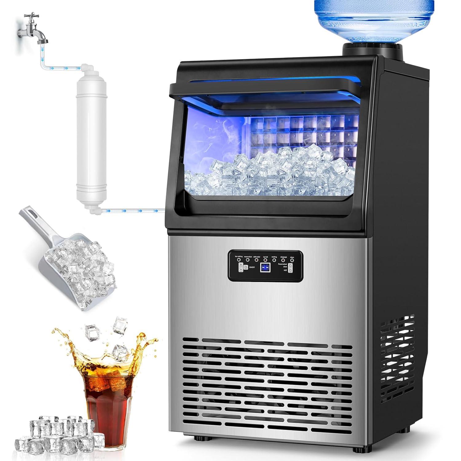 Commercial Ice Maker 100 lb./24H Freestanding Ice Maker Machine with 20 lb. Storage, 2 Water Inlet Modes Stainless Steel