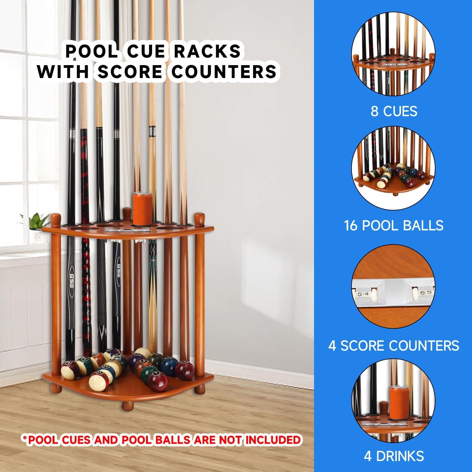 GSE Games & Sports Expert 8 Billiard Pool Cue Stick Corner Rack with Score Counter