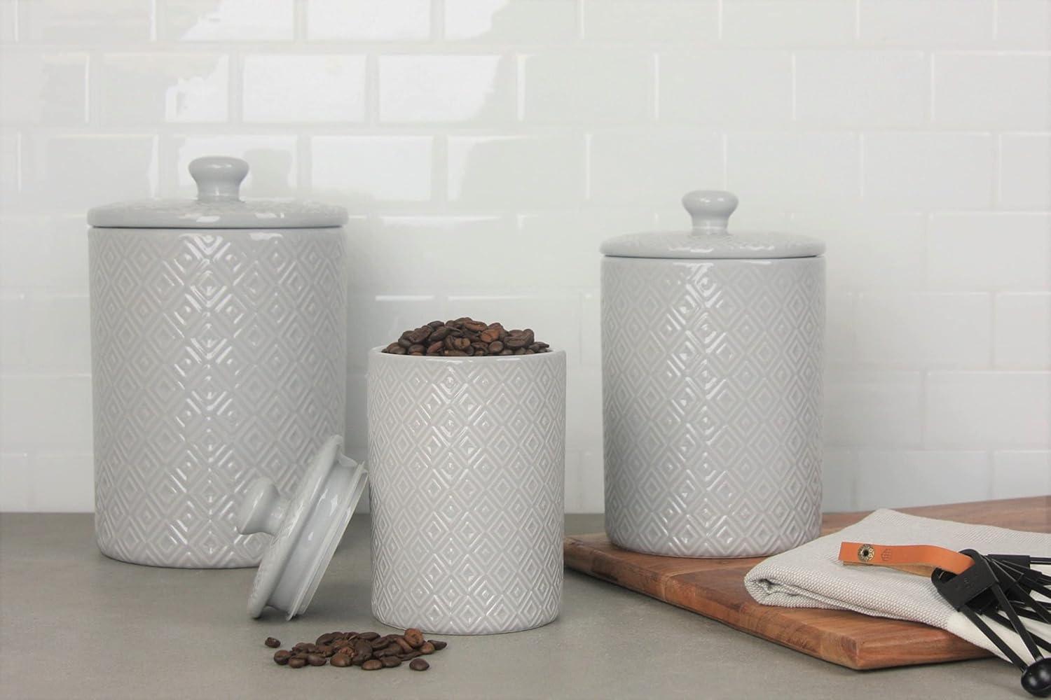 Diamond Gray Ceramic 3-Piece Kitchen Canister Set