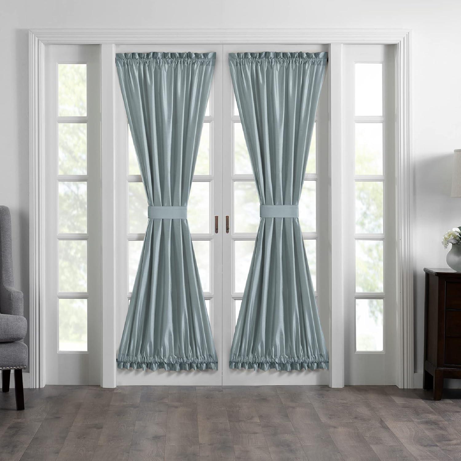 Colette Faux Silk French Door Single Window Panel - 54" x 72" - Mineral Blue - Elrene Home Fashions