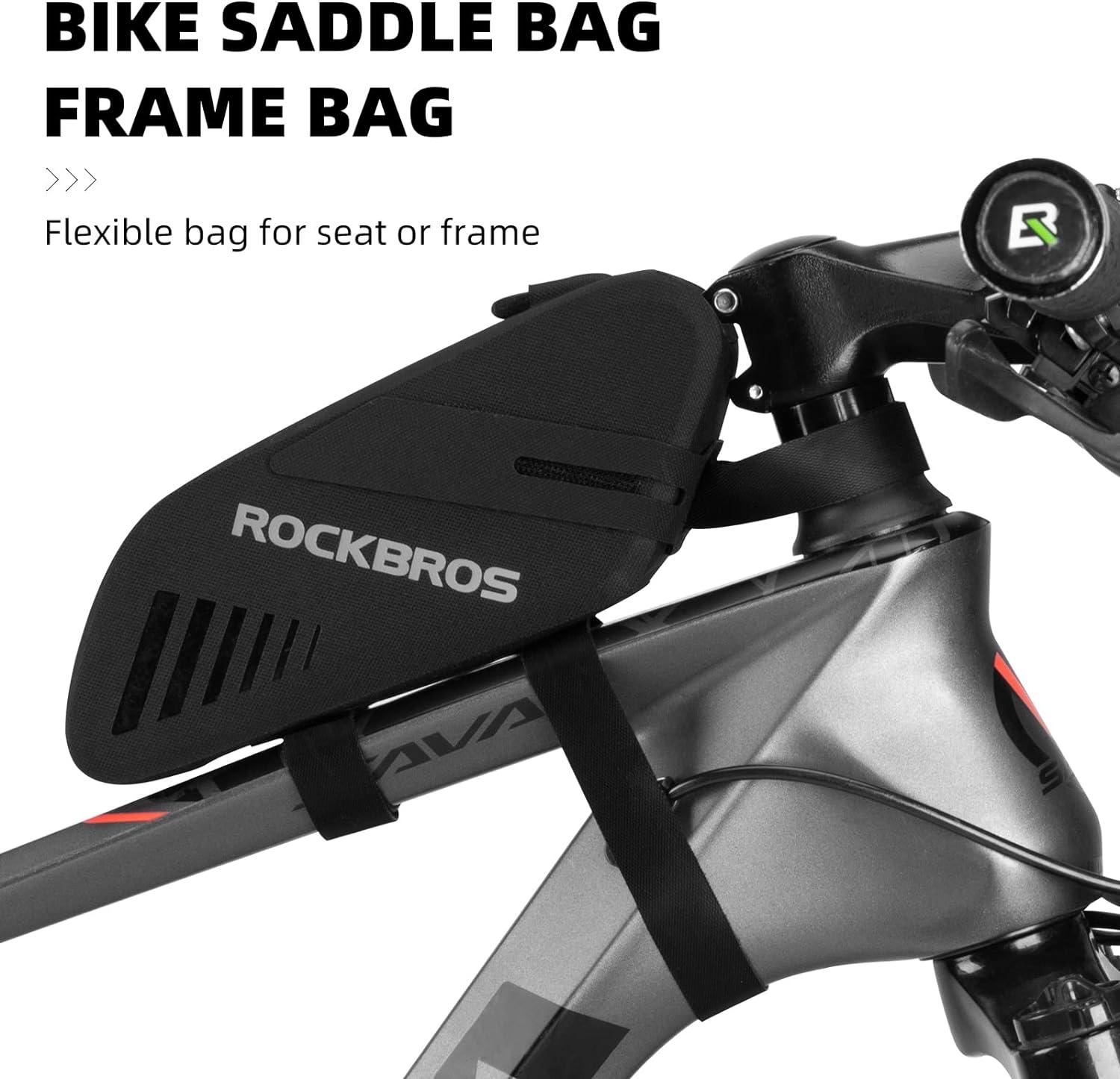 ROCKBROS Bike Seat Bag Frame Bag Bike Rear Saddele Bag Top Tube Bag Bike Bag Waterproof 0.6L Lightweight Bike Accessories for Mountain MTB Road Foldable Bikes