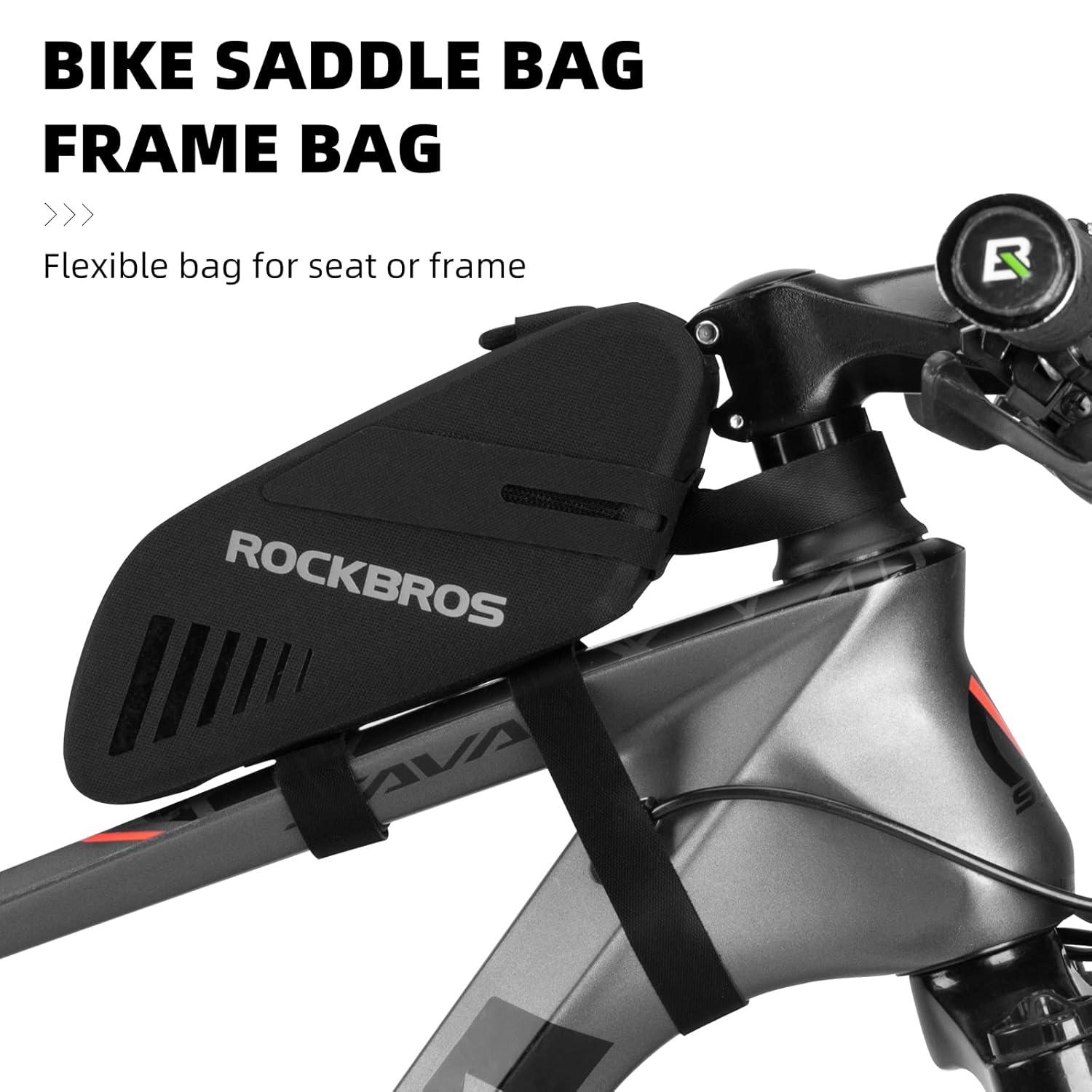 ROCKBROS Bike Seat Bag Frame Bag Bike Rear Saddele Bag Top Tube Bag Bike Bag Waterproof 0.6L Lightweight Bike Accessories for Mountain MTB Road Foldable Bikes