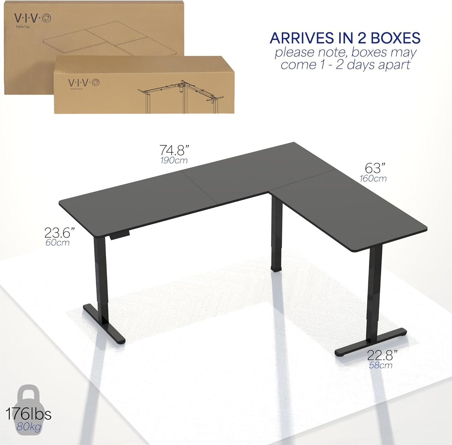 VIVO Black Electric 75" x 63" Corner Standing Desk, L-Shaped Workstation