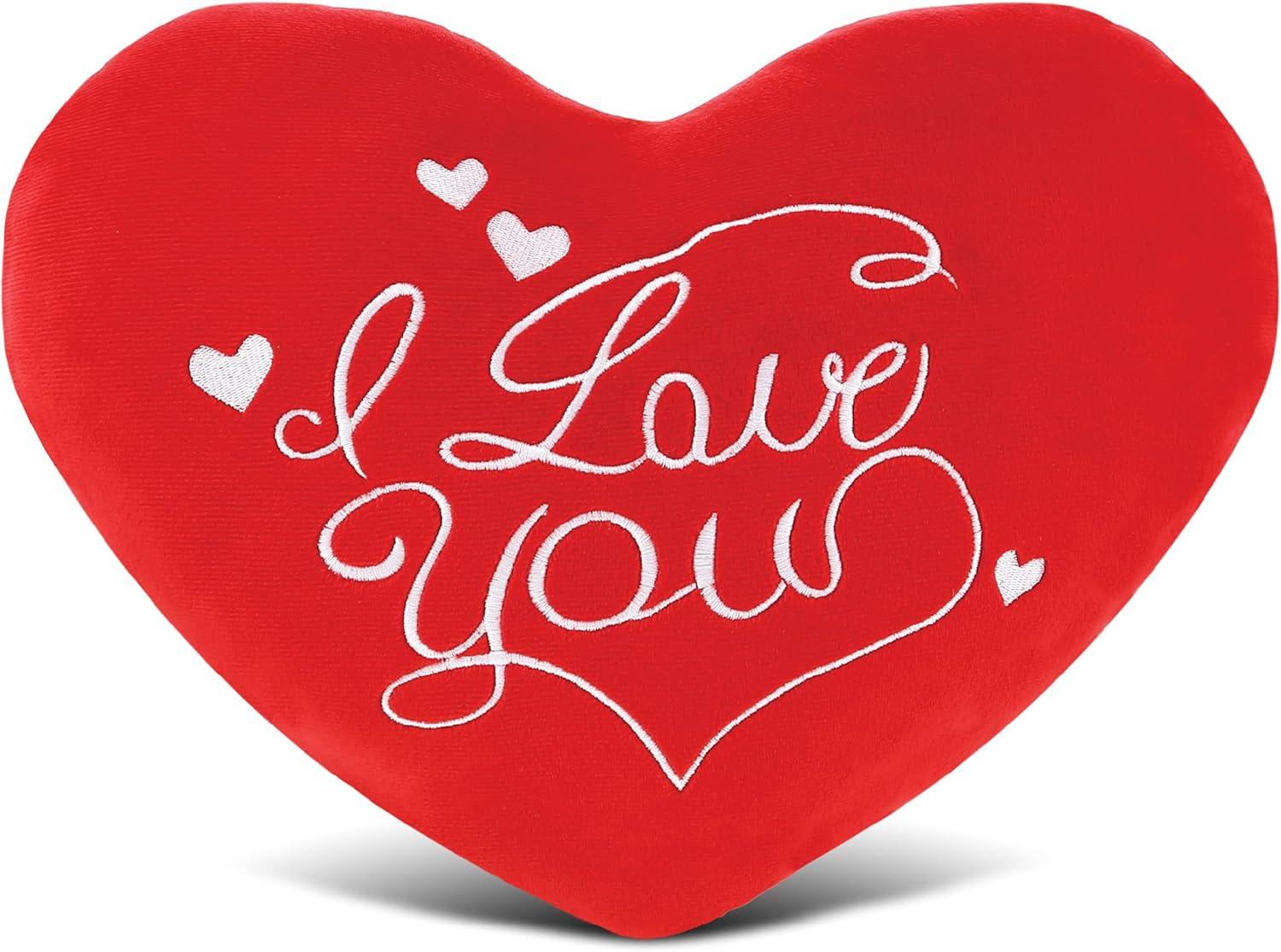 DolliBu I Love You Plush Red Heart Pillow - Fluffy Decorative Stuffed Heart Plush for Anniversary, Valentines Day and Special Occasions, Cute Plush Heart Shaped Throw Pillows - 12 Inch