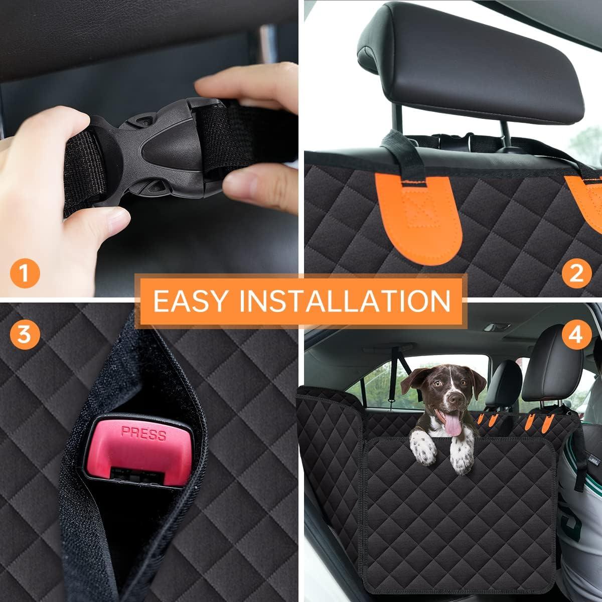 Black Waterproof Dog Car Seat Cover with Mesh Window and Storage Pockets