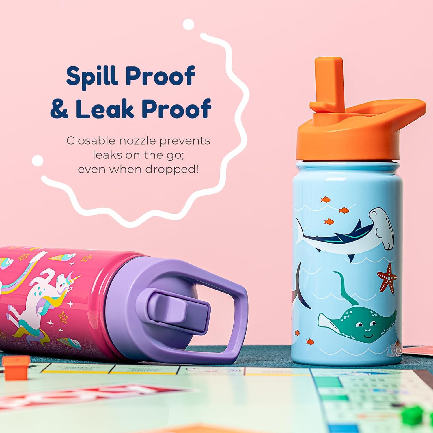 BOZ Kids Water Bottle for School with Straw Lid, Stainless Steel Insulated, 14 oz (Construction)