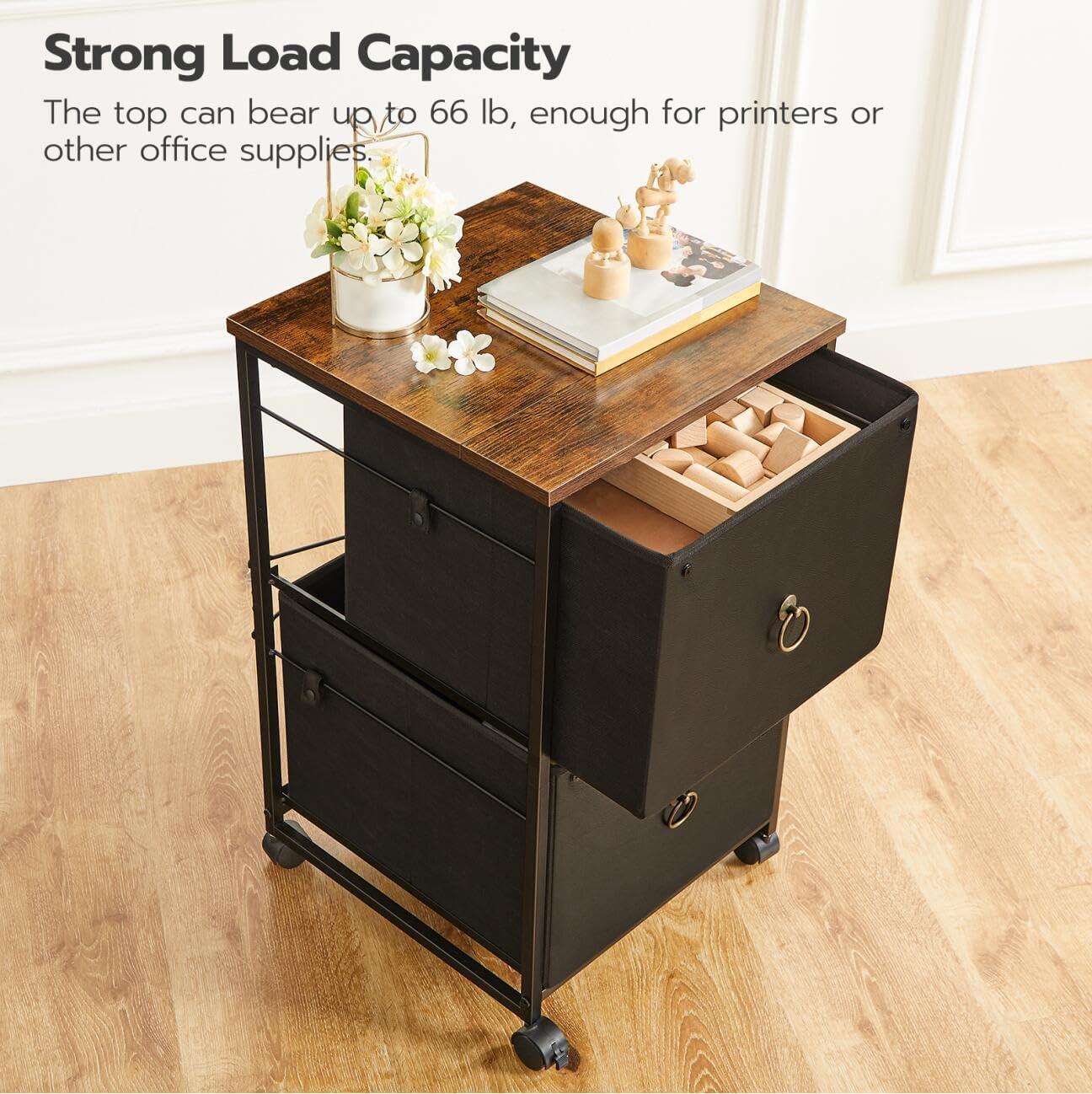 Black and Rustic Brown 2-Drawer Mobile File Cabinet with Lock