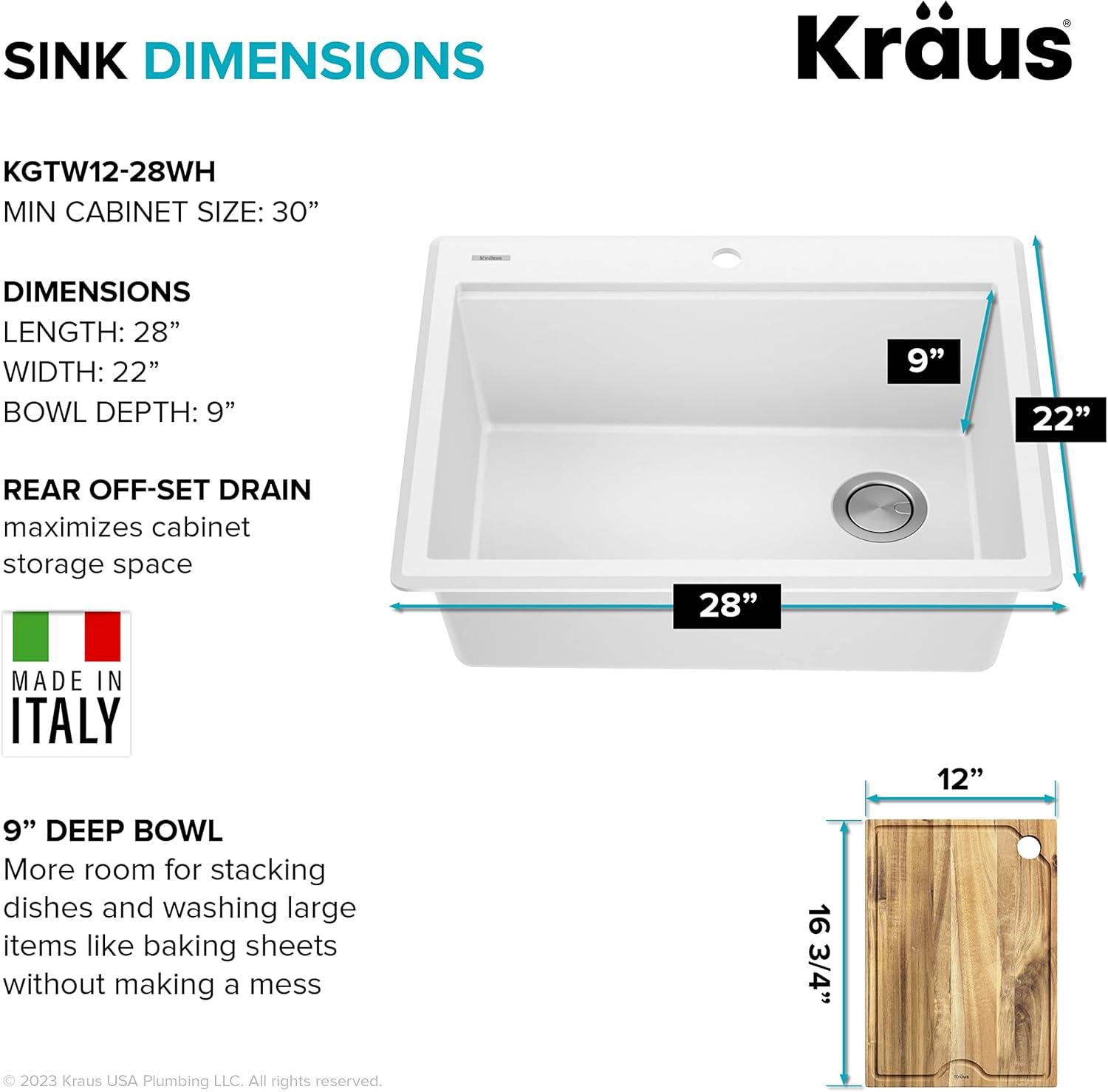 KRAUS Bellucci Granite Composite Workstation Drop-In Top Mount Single Bowl Kitchen Sink with Accessories