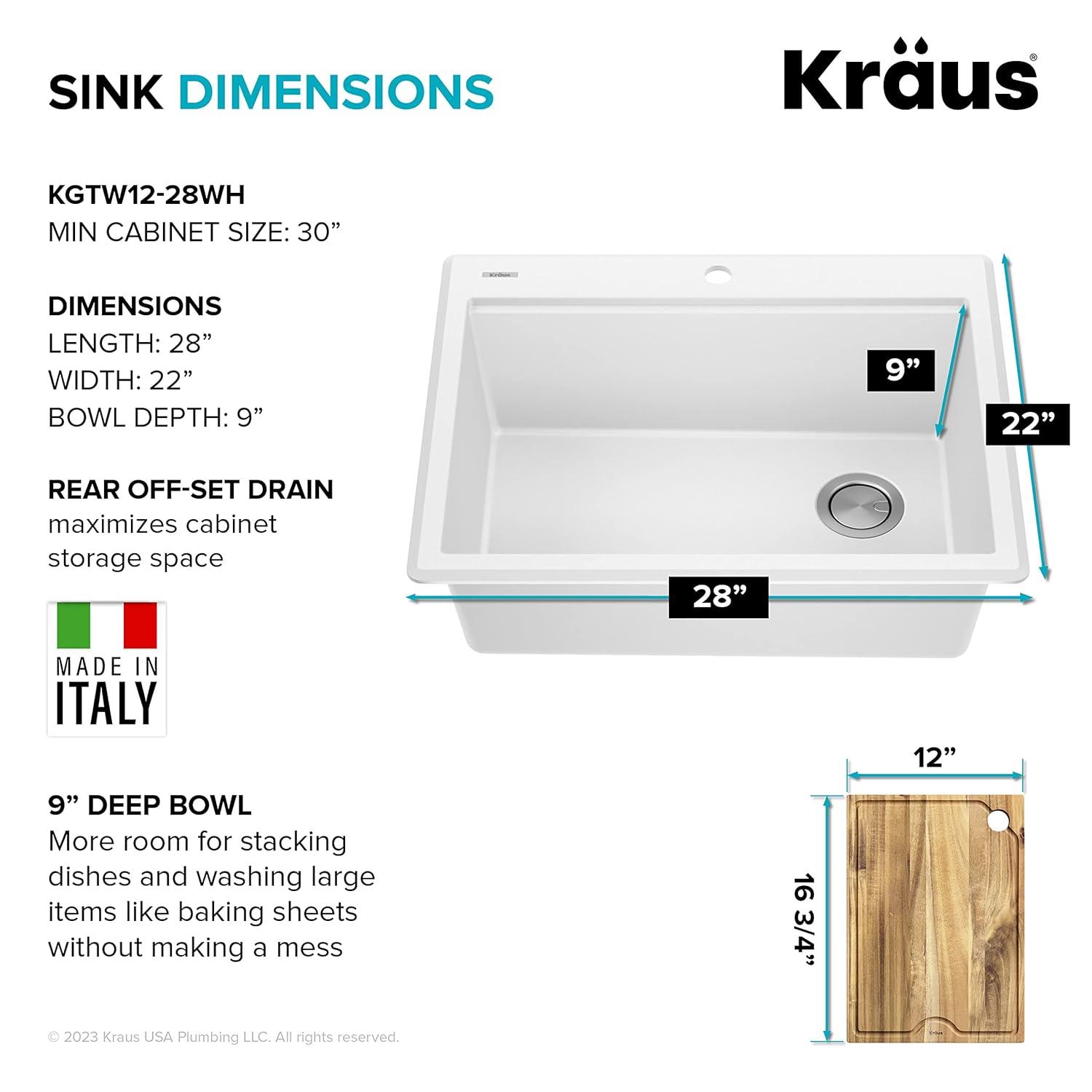 KRAUS Bellucci Granite Composite Workstation Drop-In Top Mount Single Bowl Kitchen Sink with Accessories