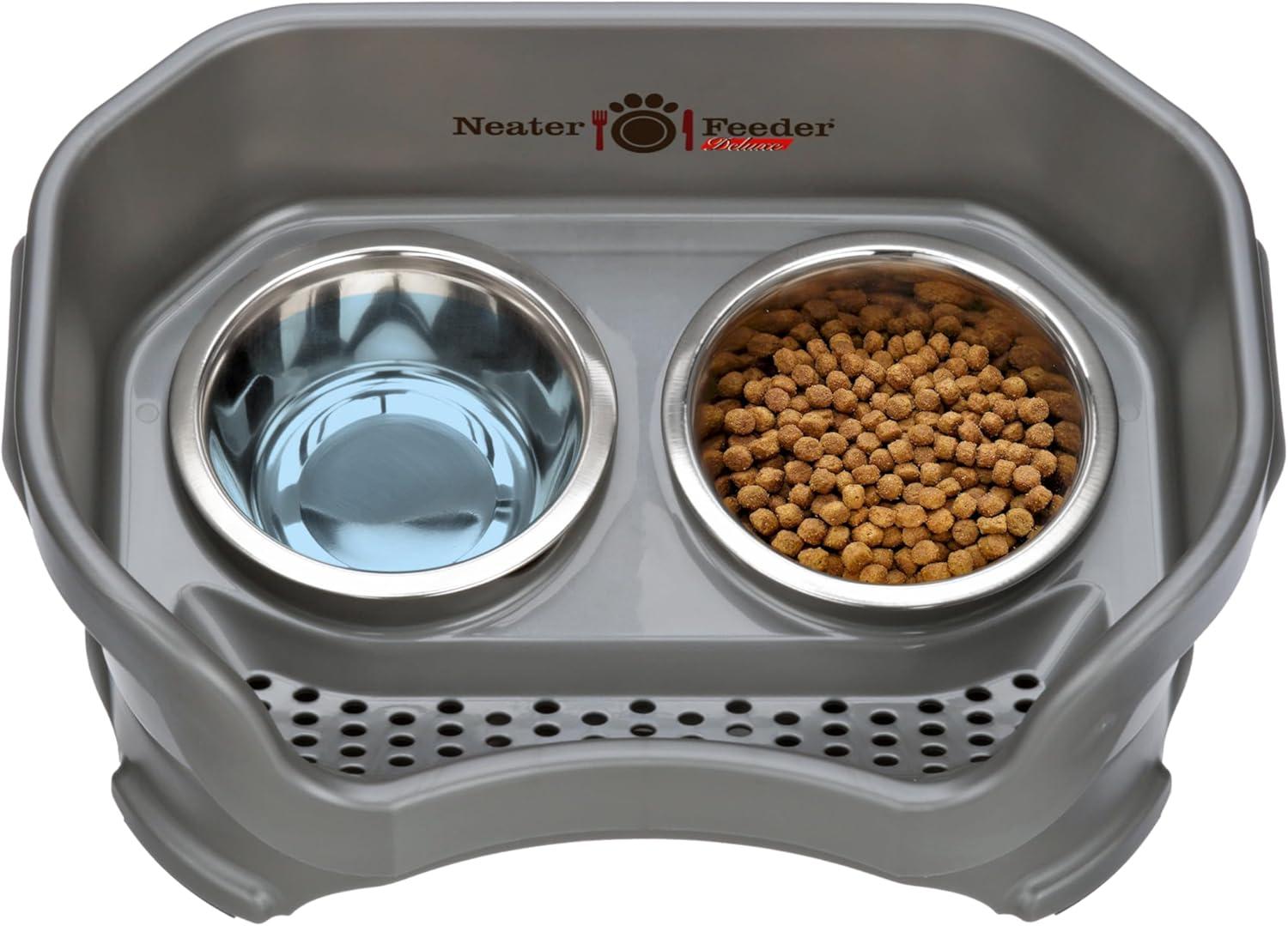 Neater Pets Neater Feeder Deluxe Mess-Proof Elevated Food & Water Bowls for Small Dogs, Gunmetal