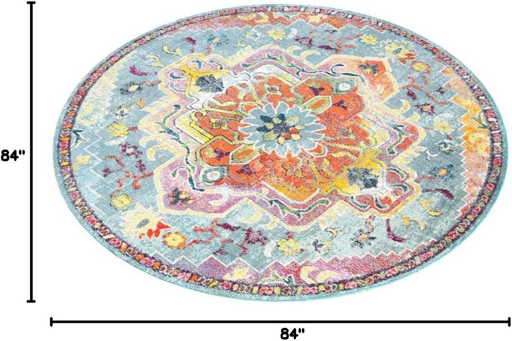 Safavieh  Crystal Floretta Vintage Boho Medallion Rug Teal/Orange 7' Round 6' Round, 8' Round Indoor Living Room, Bedroom, Dining Room Orange Round