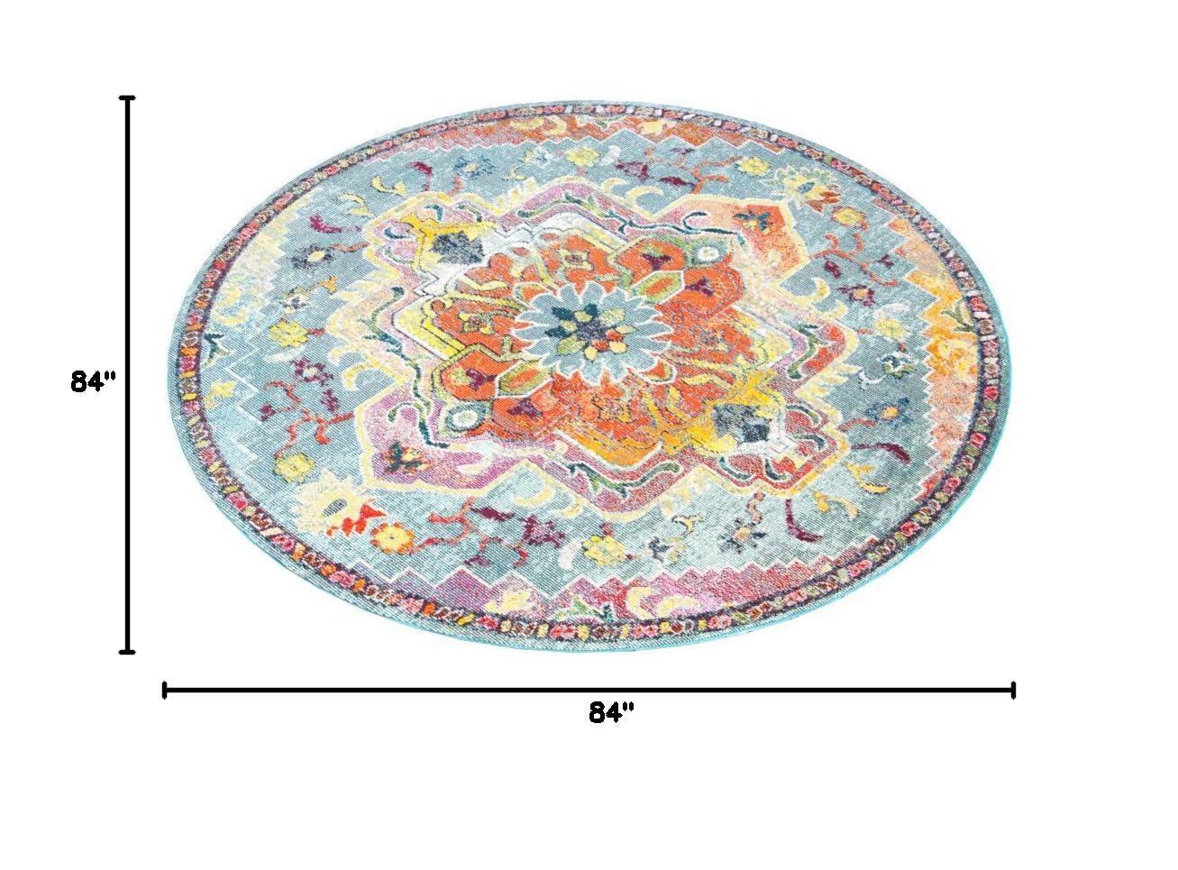 Crystal CRS501 Loomed Indoor Area Rug - Teal/Orange - 7'x7' Round - Safavieh