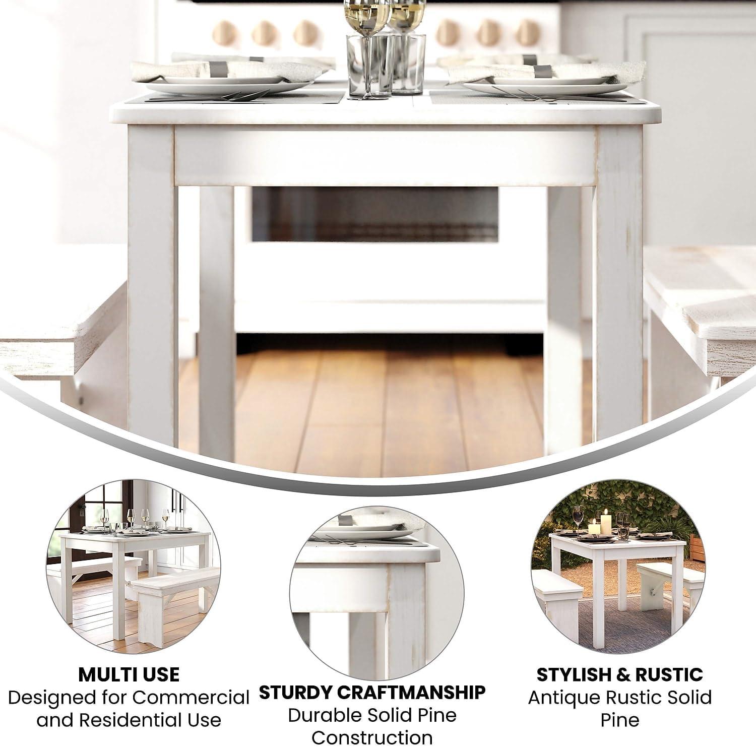 Flash Furniture HERCULES Series 46" x 30" Rectangular Antique Rustic White Solid Pine Farm Dining Table