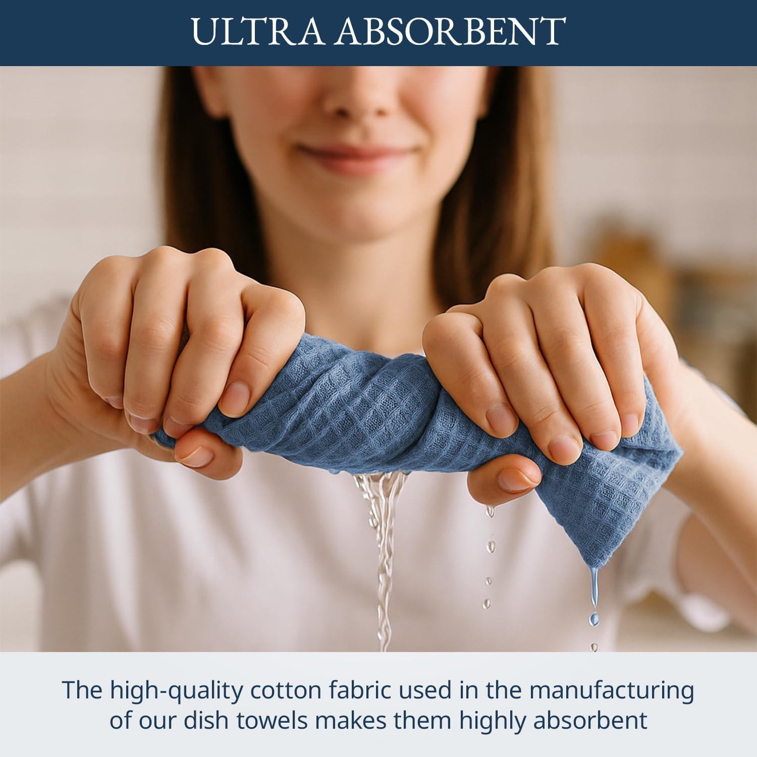 LANE LINEN Cotton Kitchen Towels Set, 6-Pack – Absorbent, Quick-Drying Dish Towels, 18" x 28", Soft, Premium Hand and Tea Towels - Indigo