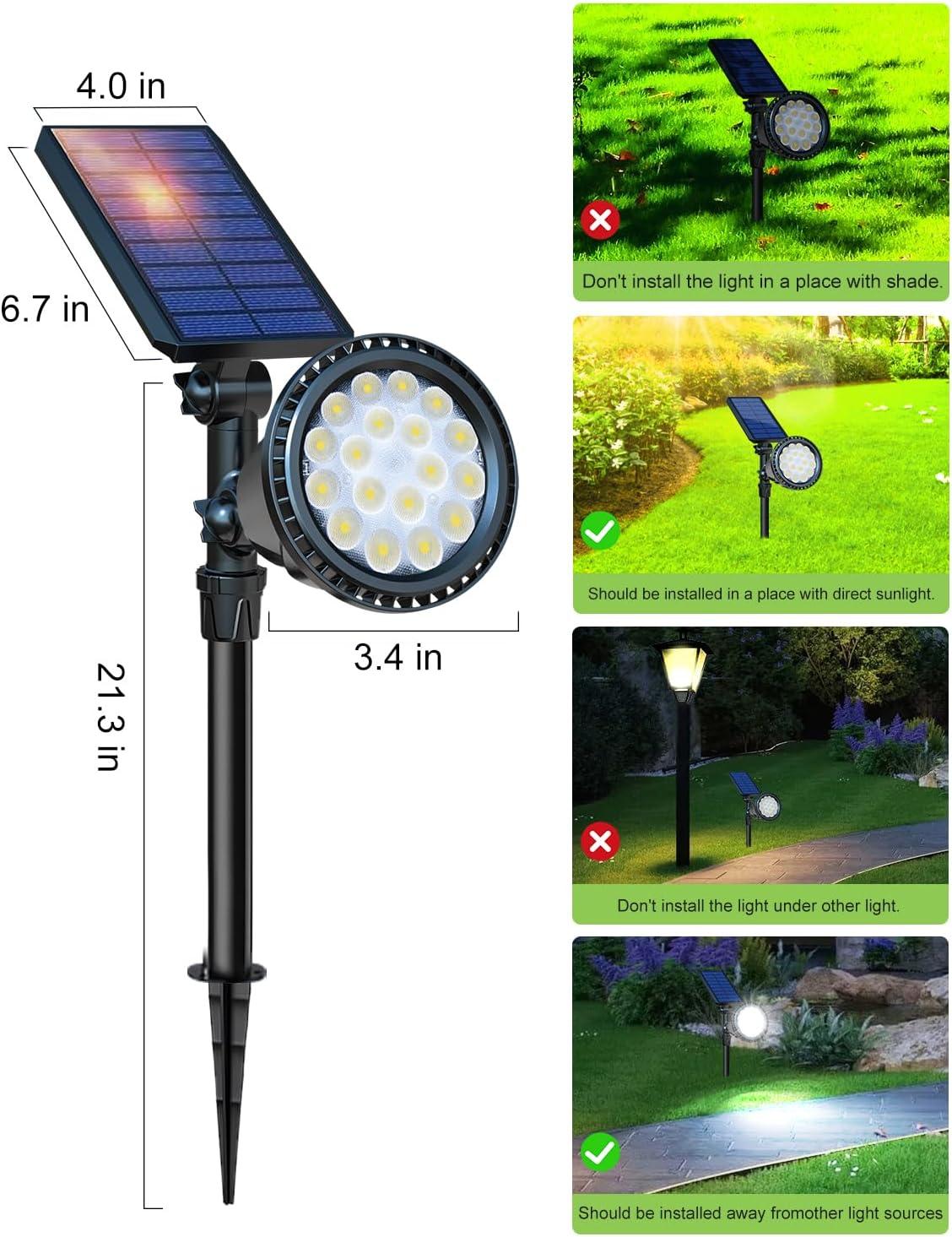 DBF Solar Outdoor Lights, 600LM Solar Spot Lights Outdoor Waterproof, 2-in-1 Adjustable Landscape Spotlights LED Flag Pole Light for Garden Yard Patio Driveway Garage Pool(Cool White, 2 Pack)