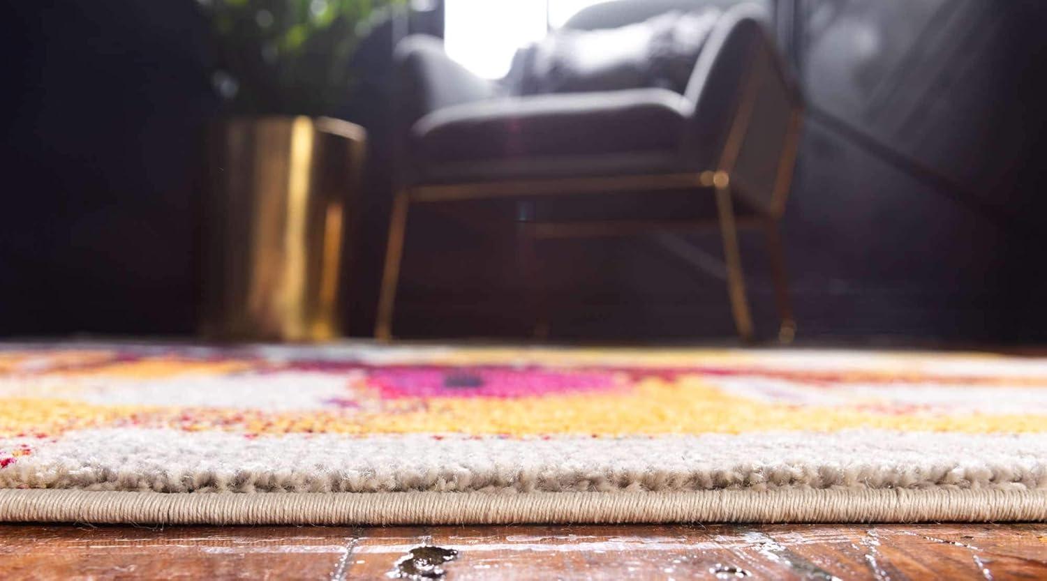Unique Loom Estrella Collection Bright Colors, Geometric, Abstract, Modern Area Rug, 5 ft x 8 ft, Beige/Yellow