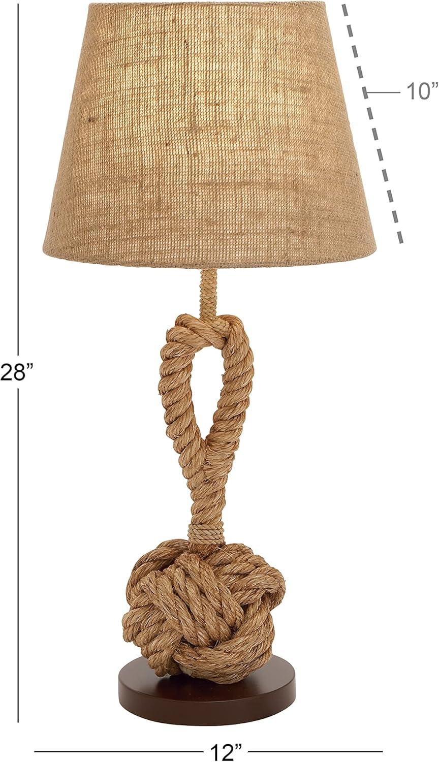 Rustic Brown Twisted Rope Table Lamp with Fabric Shade