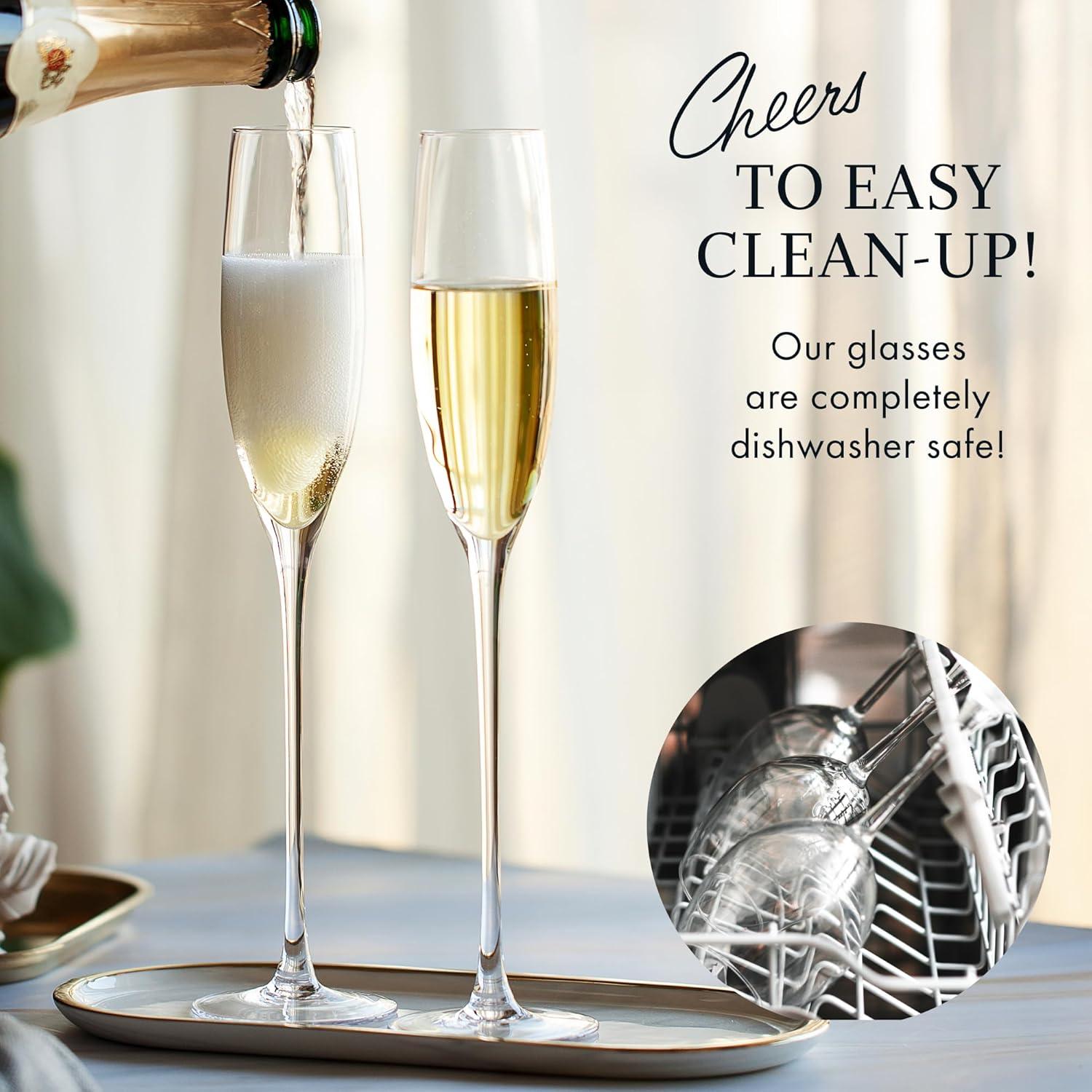 Elixir Glassware Crystal Champagne Flutes - Shaped Elegant Champagne Glasses - Set of 4, 5oz, Clear