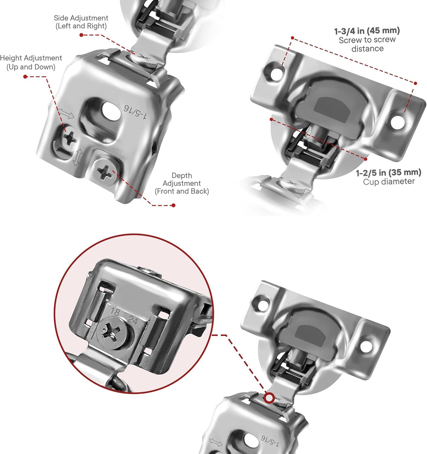 1 5/16 105 Degree Soft Close Face Frame Concealed Overlay Hinge (Set of 10)