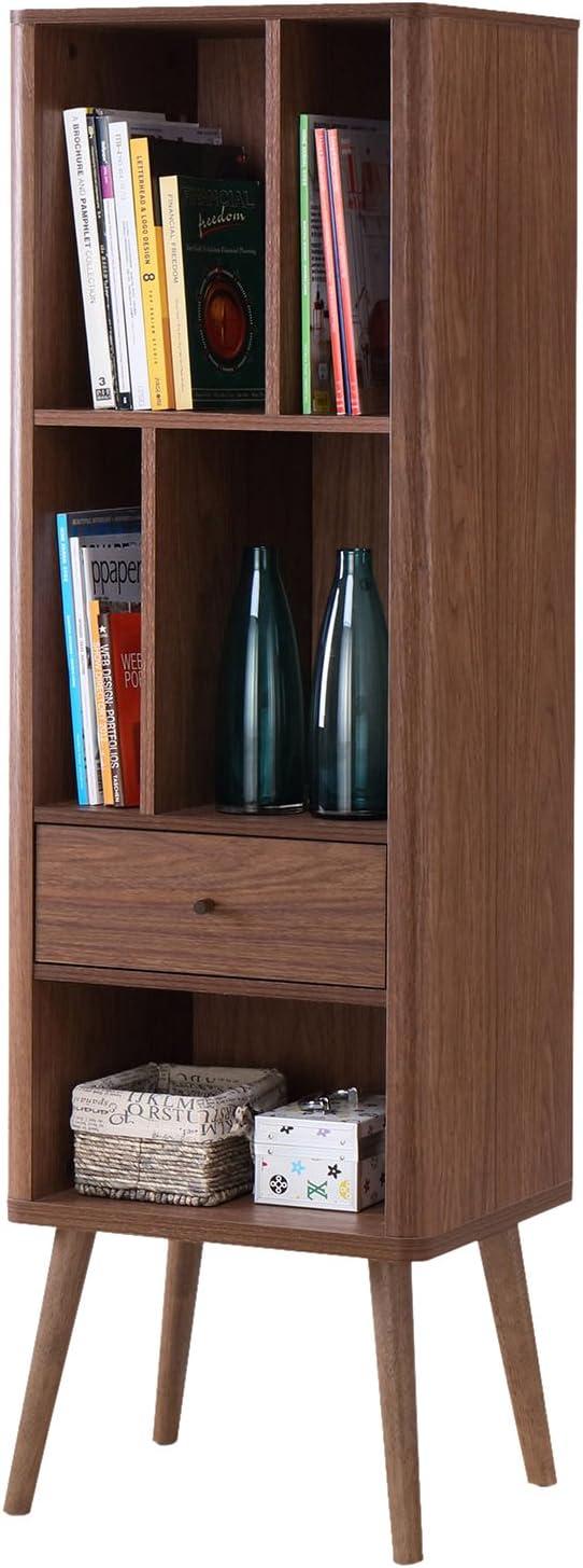 Ellingham Mid-century Retro Modern Sideboard Storage Cabinet Bookcase Organizer - Walnut - Baxton Studio: 3-Shelf Wooden Composite Storage