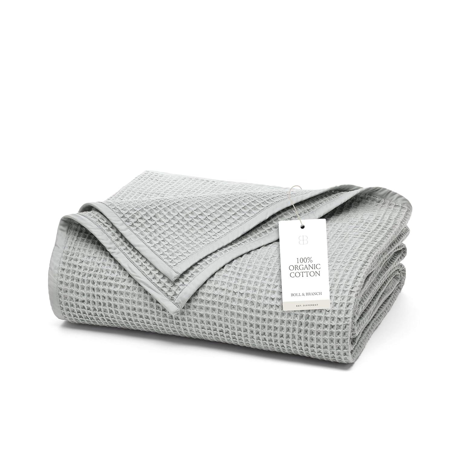 BOLL & BRANCH Waffle Bed Blanket - Twin, Shore - Luxury 100% Organic Cotton - Soft, Lightweight and Breathable - Textured Waffle Weave Design