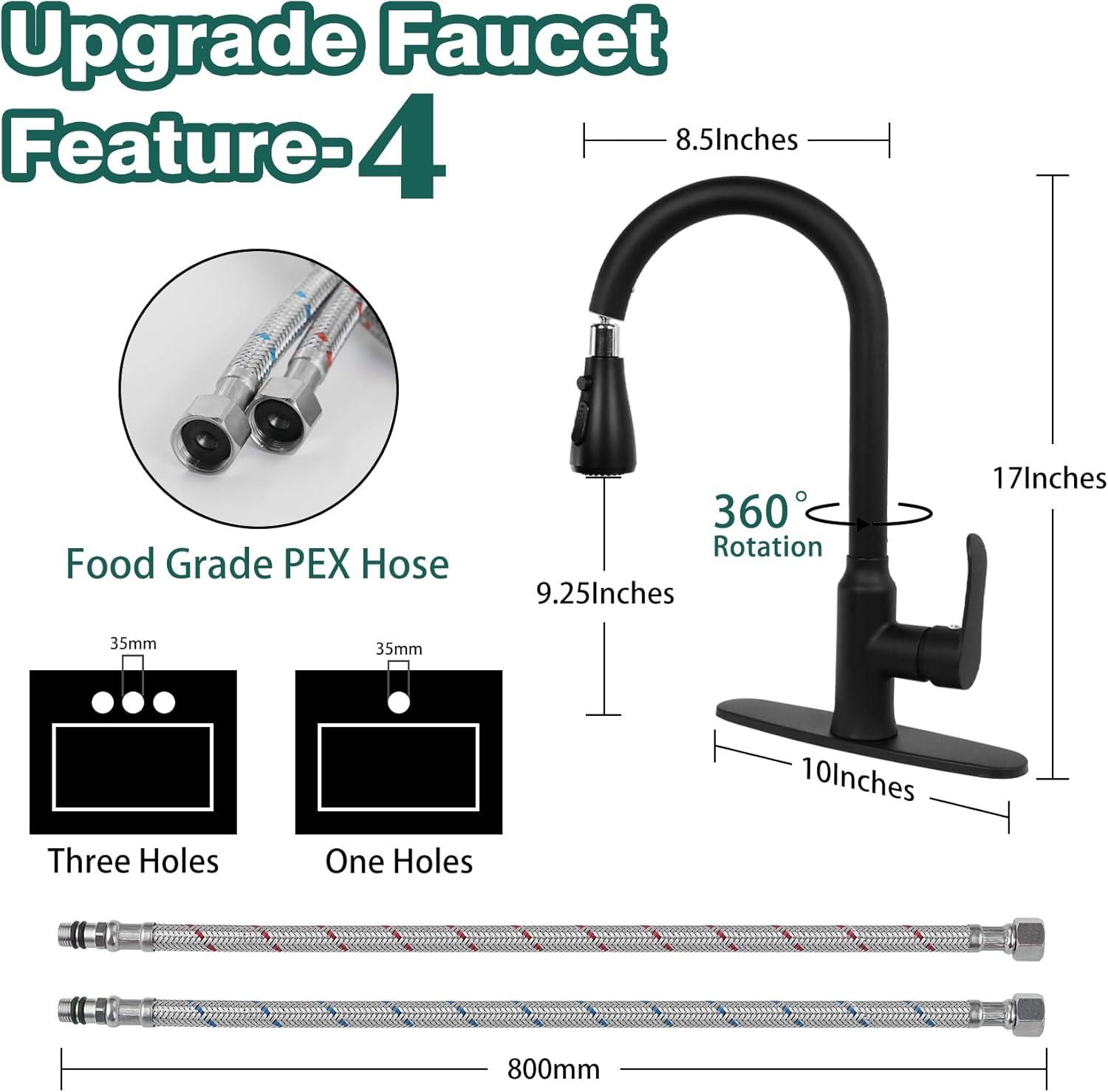 Matte Black Stainless Steel Pull-Down Kitchen Faucet with Spray