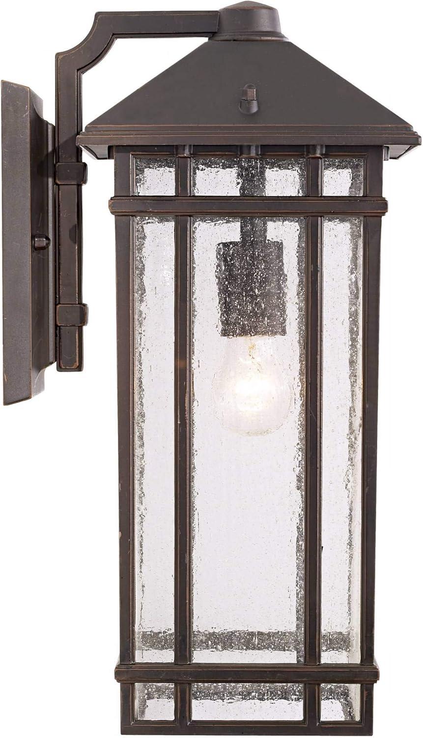 Kathy Ireland Art Deco Outdoor Wall Light Fixture Rubbed Bronze 16 1/2" High Seedy Glass Panels for Exterior House Porch Patio