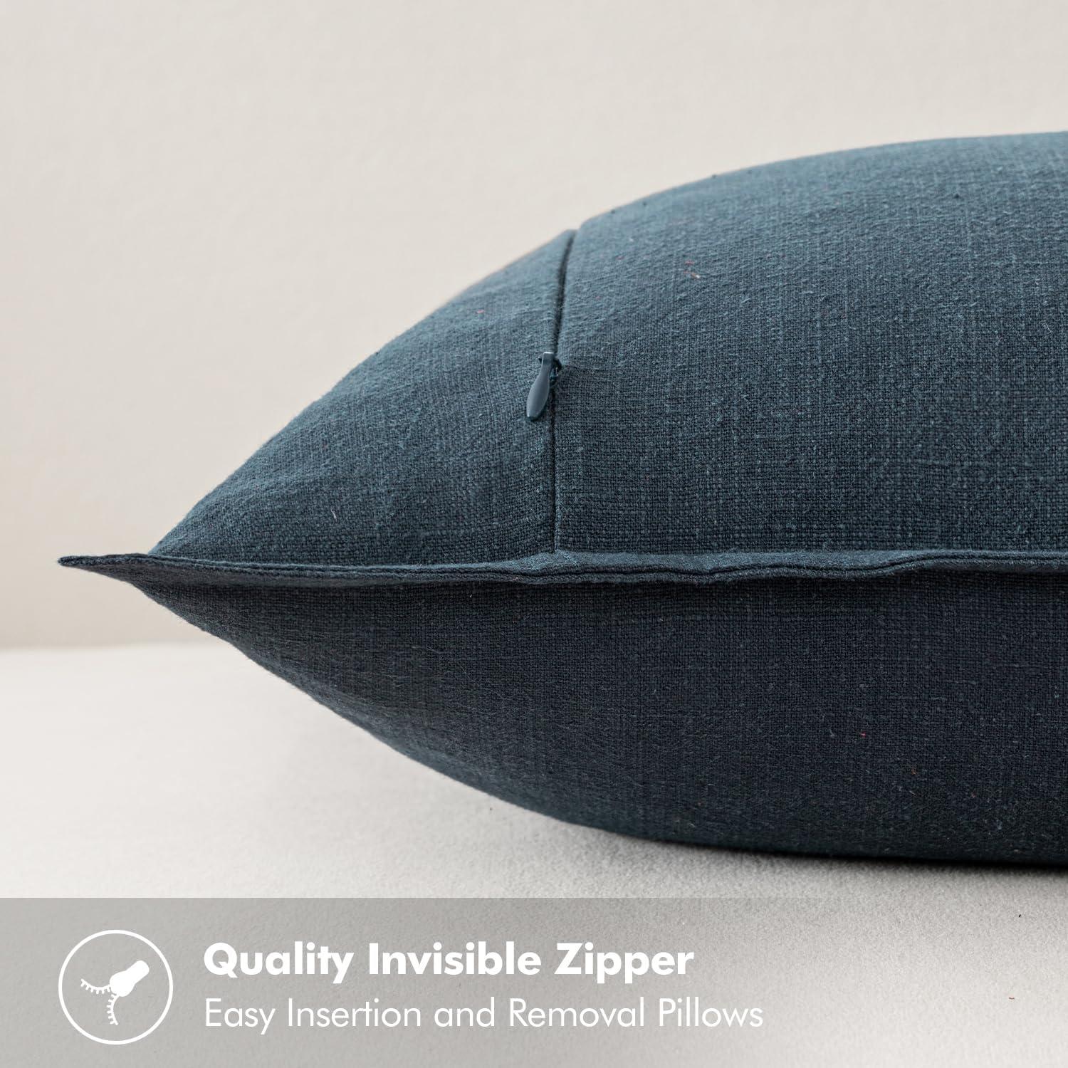 MIULEE Decorative Linen Pillow Covers 24x24 Inch Navy Blue ​Boho Farmhouse​ ​Neutral Couch Throw Pillows for Bed Pack of 2 Accent Outdoor Pillowcase Modern Sofa Cushion Livingroom Home Decor