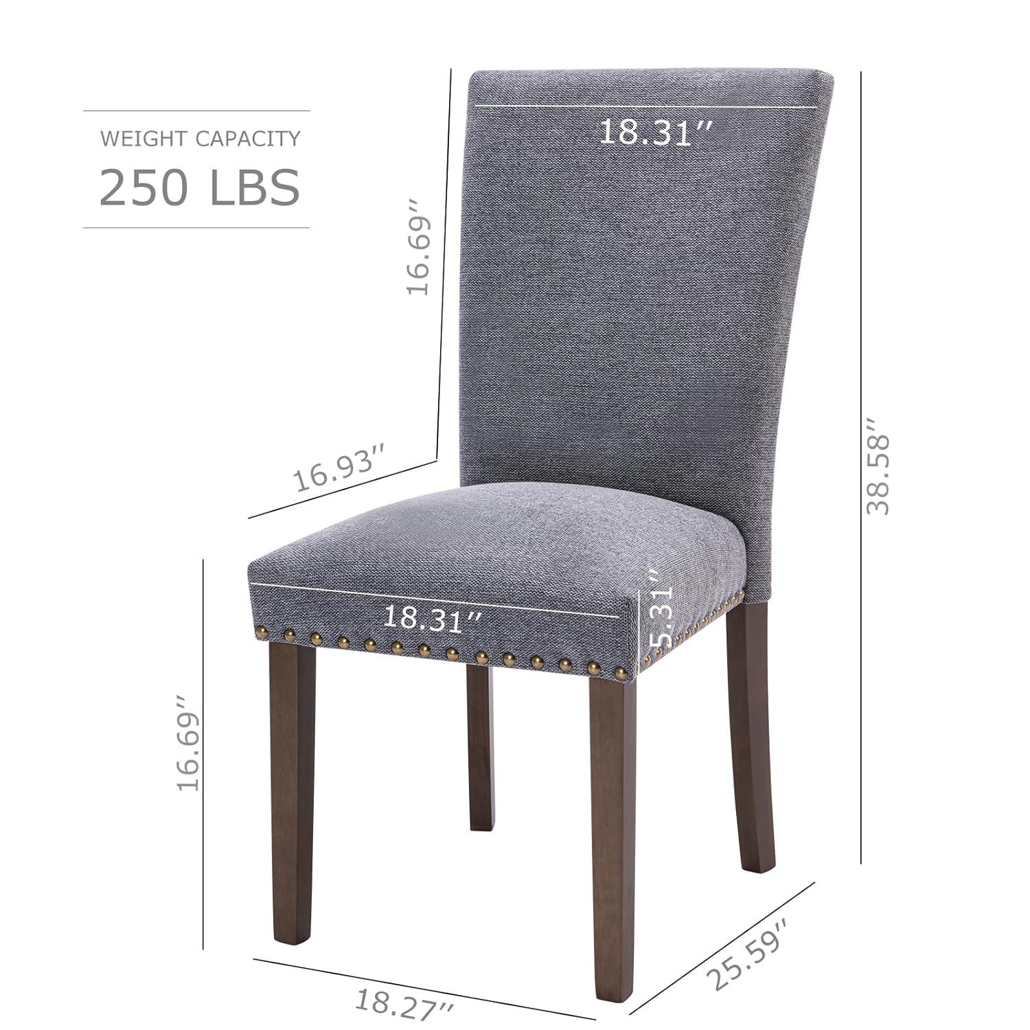 COLAMY Upholstered Parsons Dining Chairs Set of 4, Fabric Dining Room Kitchen Side Chair with Nailhead Trim and Wood Legs - Dark Grey