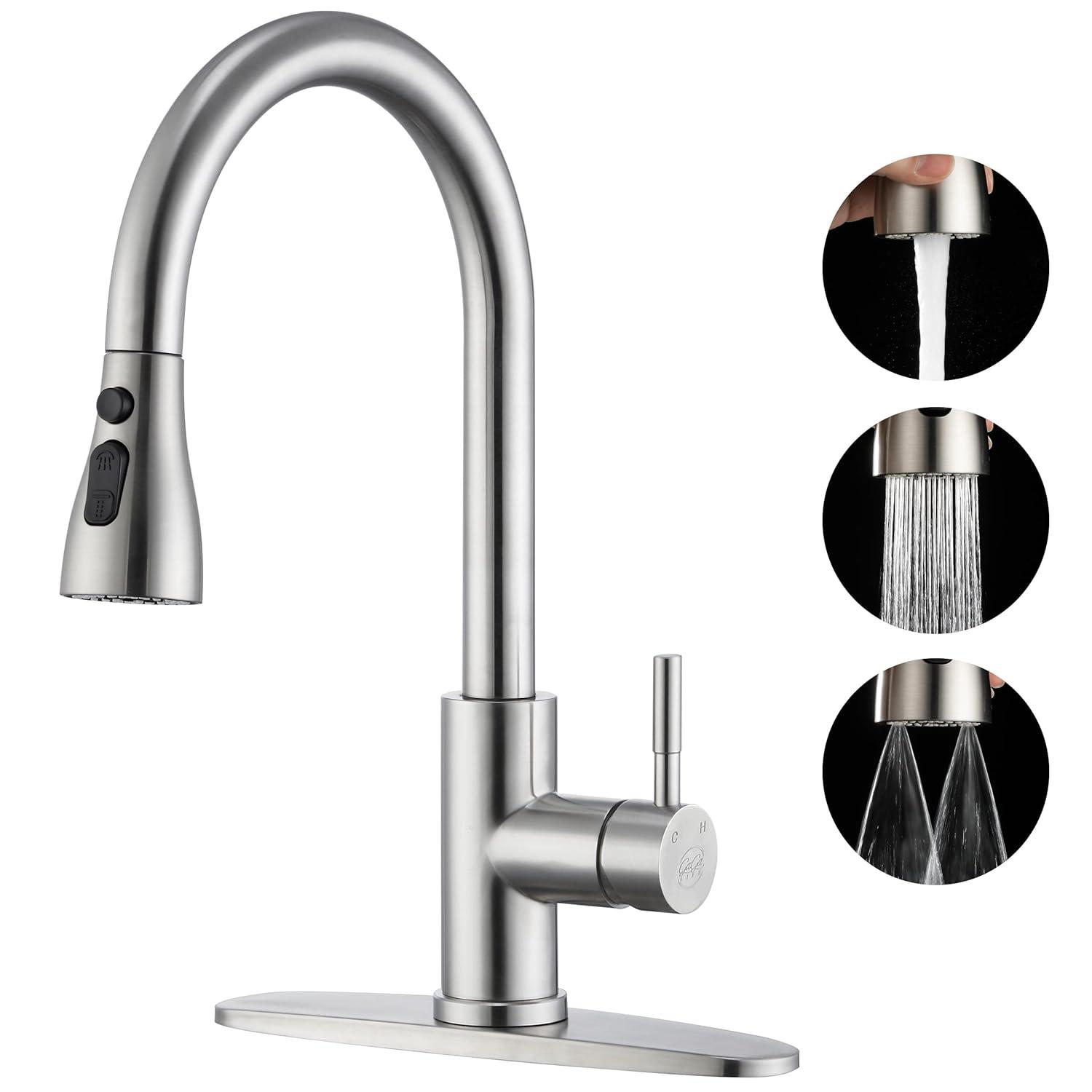 GAGALIFE Single Handle Pull Down Sprayer Kitchen Faucet High Arc Stainless Steel Faucet with 3-Function Sprayer JJL-CL-PT-SDP-C