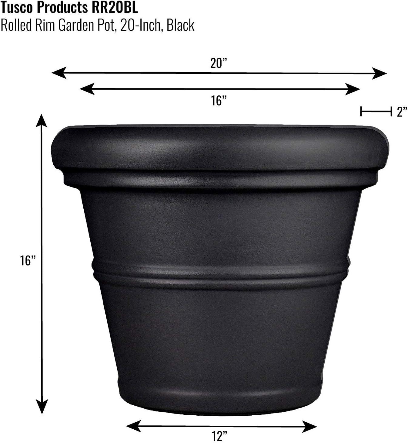 Classic 20" Rolled Rim Black Garden Planter for Indoor & Outdoor