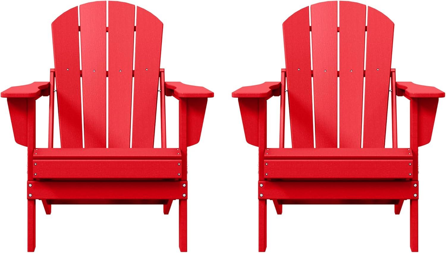 Red Poly Adirondack Outdoor Folding Armchair Set of 2