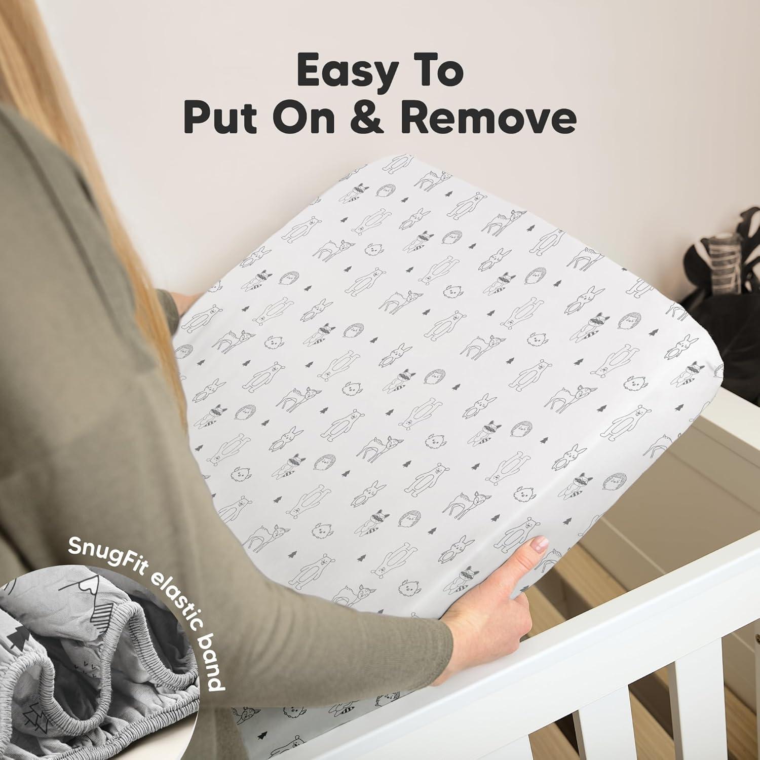 2-Pack Mini Crib Sheets Fitted - 38x26 Pack N Play Sheets for Pack and Play Mattress, Organic Cotton, Soft & Breathable Playard Bedding, Neutral Mini Toddler Bed Cover for Boys, Girls (Woodland)