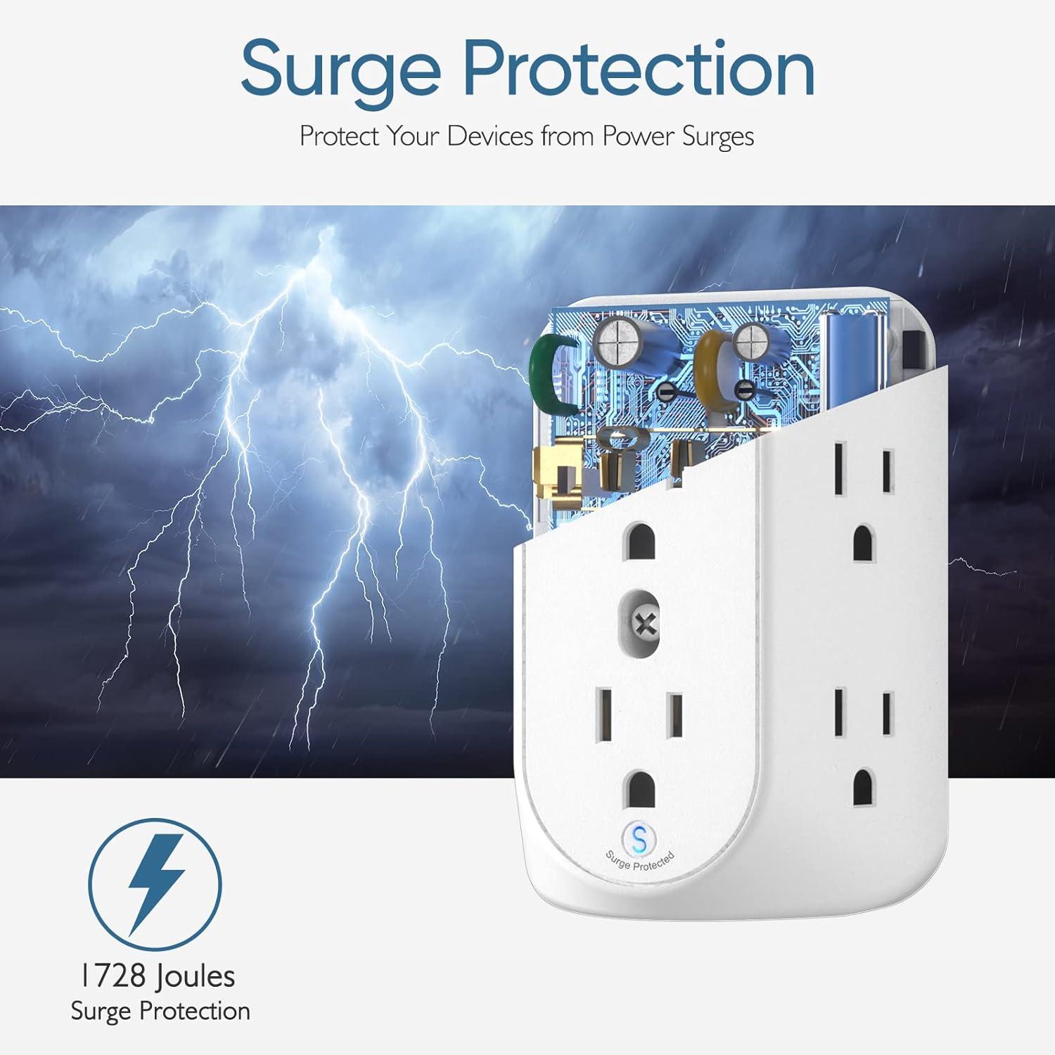 White 6-Outlet Surge Protector Power Strip with Grounding