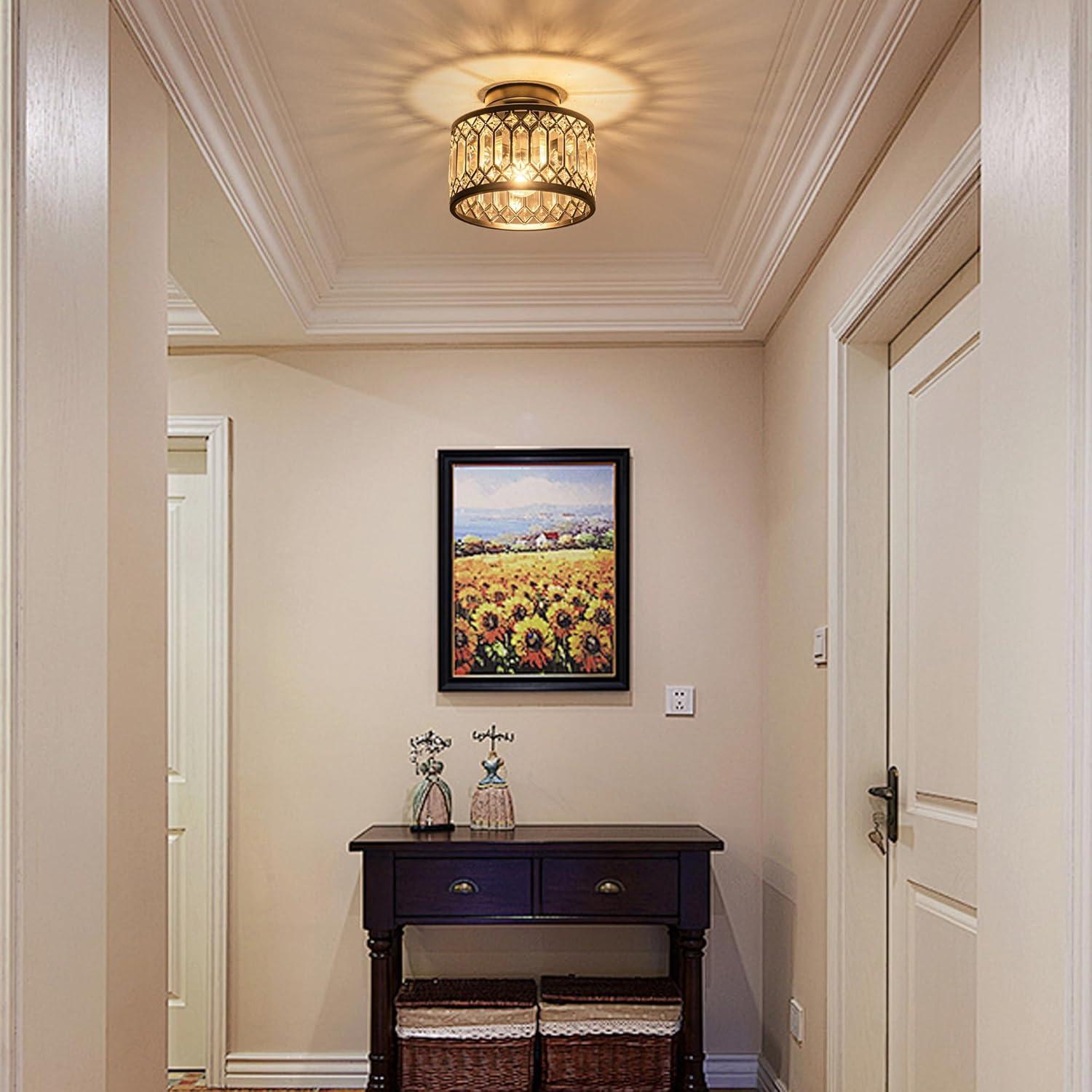 Crystal Ceiling Light Fixture, Modern Semi Flush Mount Ceiling Light,Crystal Chandelier for Kitchen Bedroom Bathroom Entryway Black (Bulb not Included)