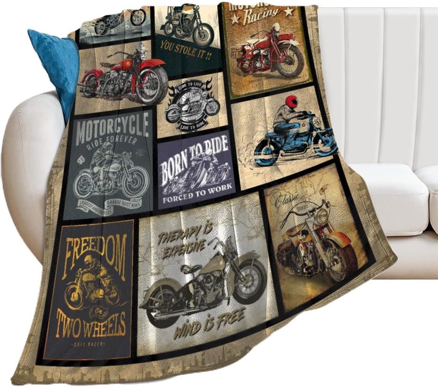Motorcycle Blanket Gifts for Men and Women Throw Blanket for Couch Sofa Bed Plush Throw Fleece Blanket Soft Cozy Bedding for Kids and Adults Bedroom Size 60"x50"