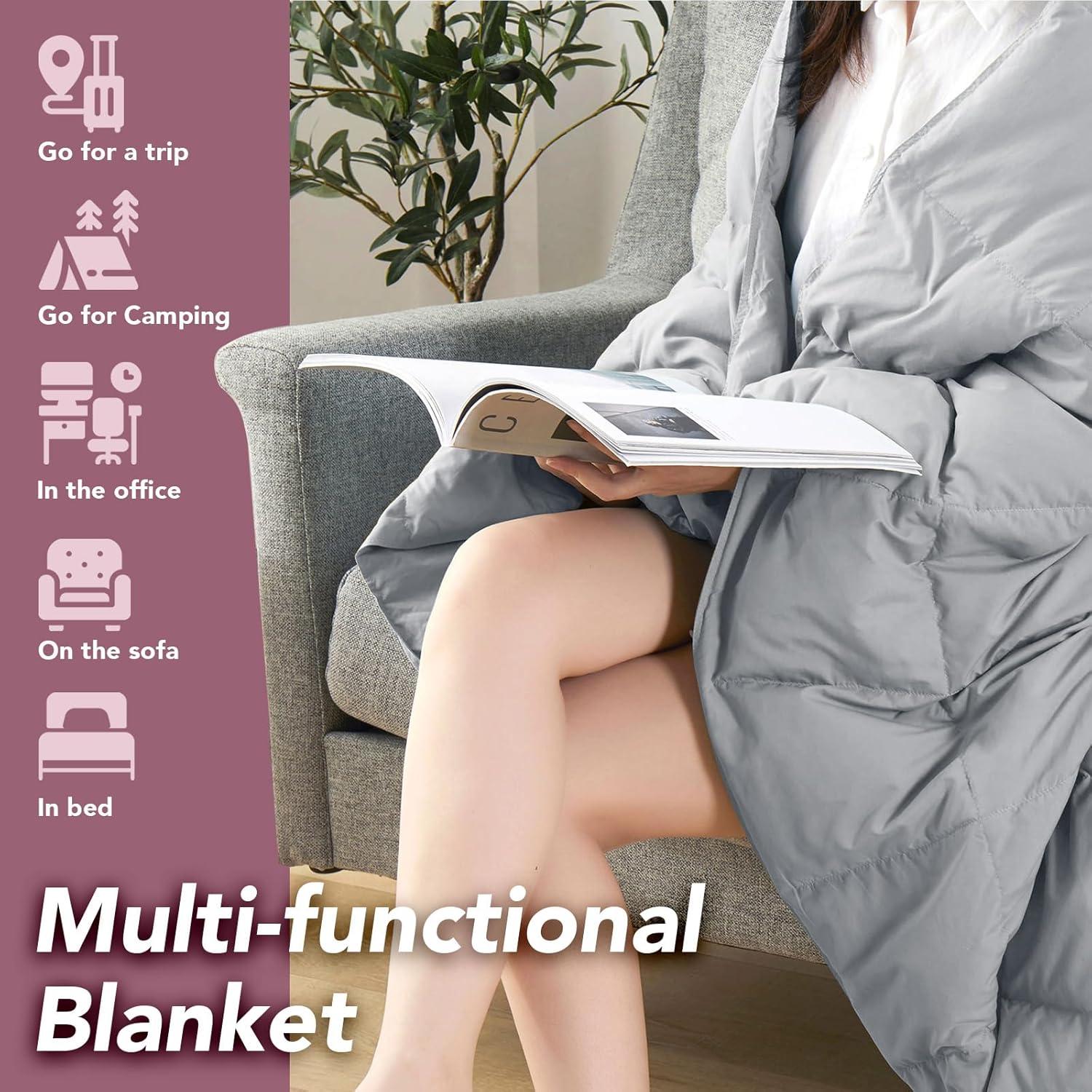 Puredown Natural UltraFeather Down Throw Blanket 50x70 Peach Skin Fabric