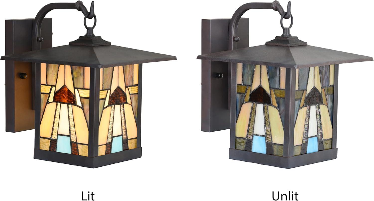 11.75" 1-Light Mona Mission Style Outdoor Wall Lantern Sconce Bronze - River of Goods: Stained Glass, ETL Listed, Weather-Resistant