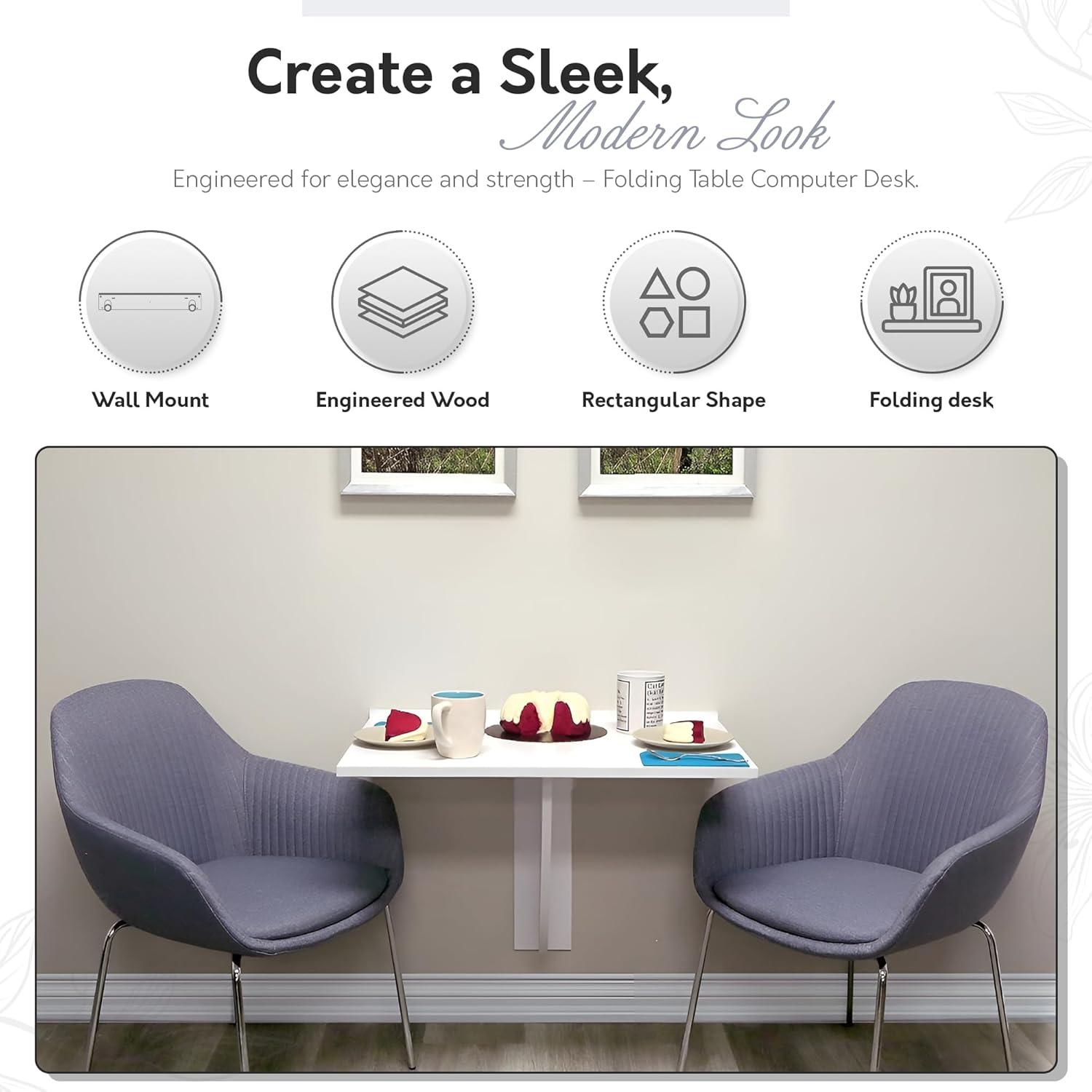 30" x 21.5" Wall Mounted Folding Table and Computer Desk White - InPlace: Fold Down Wall Desk, Kids Foldable Table