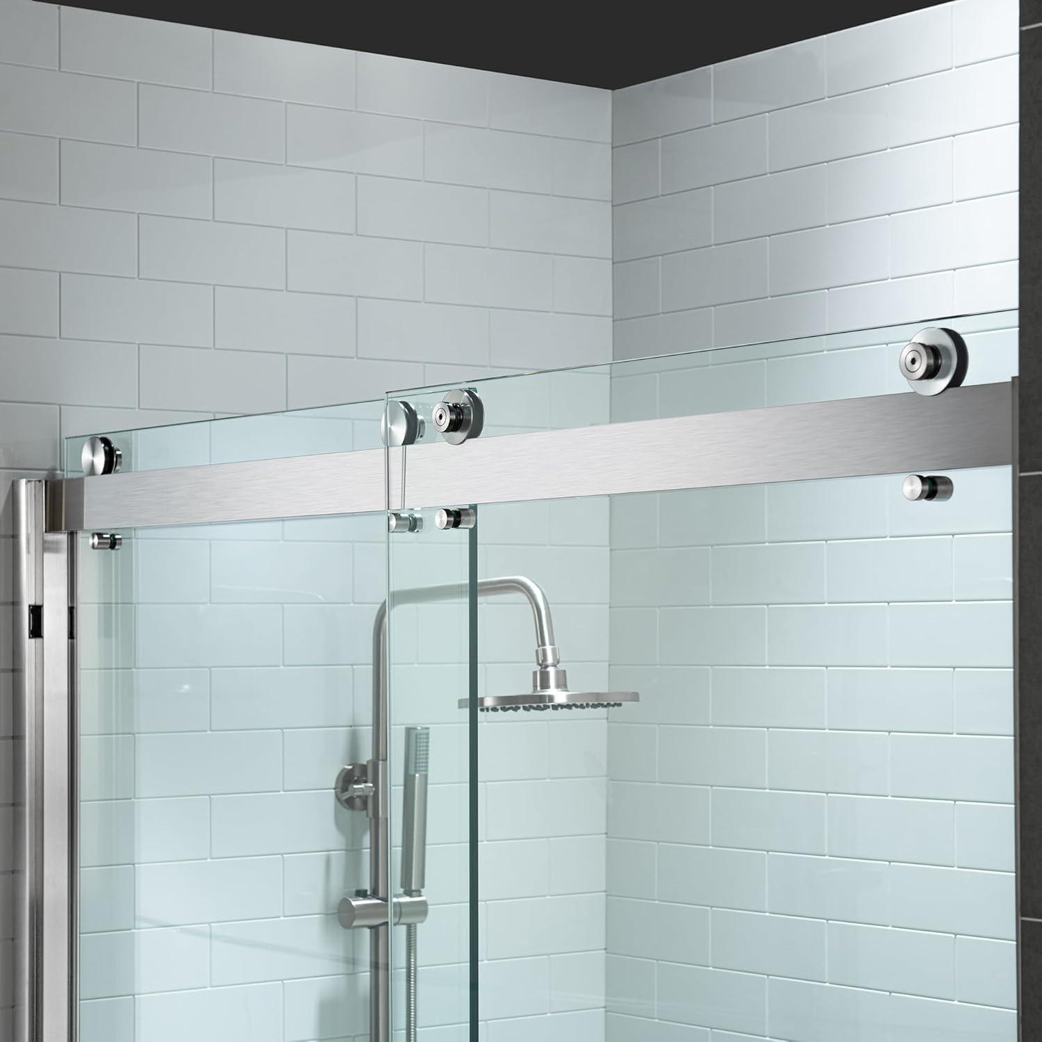 WoodBridge 56-60x76" Double Sliding Shower Door with 3/8" Thickened Upgrade Tempered Glass | Stainless Steel Hardware | Safe, Explosion-Resistant, Clear & Stylish, Sturdy & Durable  SDD6076-B