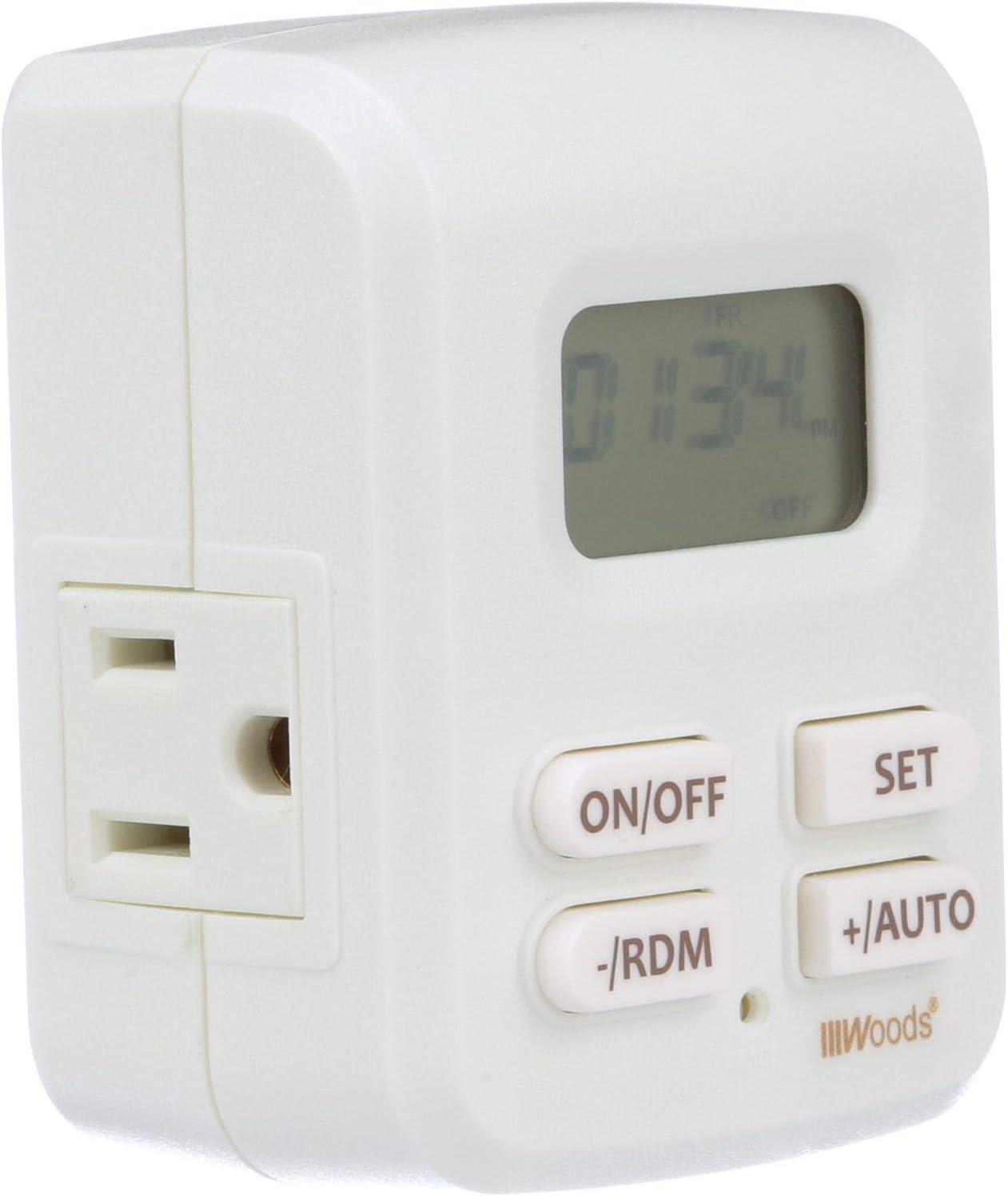 Woods 50029WD White Indoor Plug-In Astronomical Timer with 2 Grounded Outlets