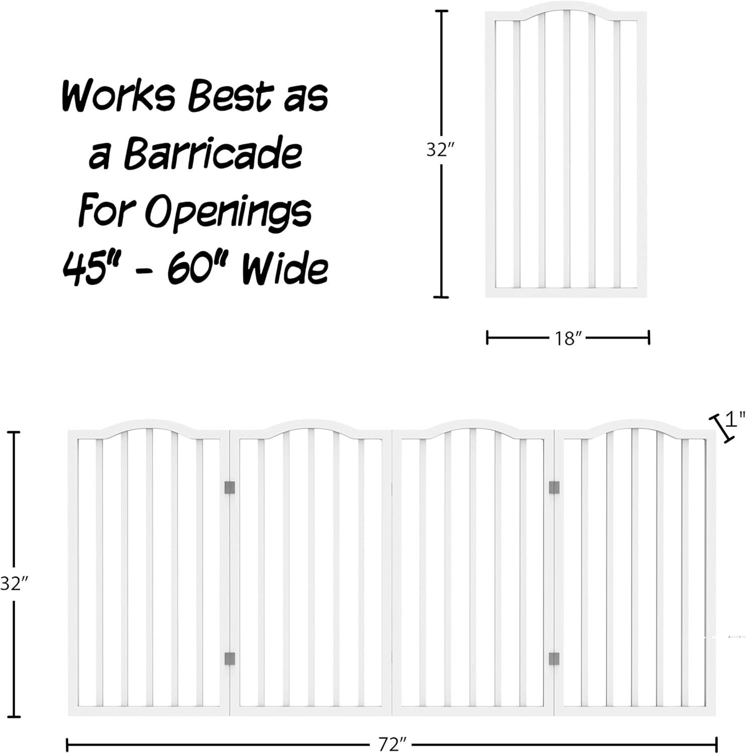 Indoor Pet Gate - 4-Panel Folding Dog Gate for Stairs or Doorways - 72x32-Inch Tall Freestanding Pet Fence for Cats and Dogs by PETMAKER (White)