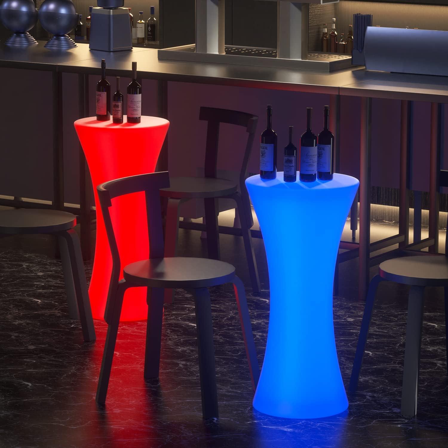 Magshion Mesa de Cóctel LED Brillante de 23 Pulgadas con Control Remoto, Mesa de Pub con Luz Que Cambia de Colores Recargable para Fiesta de Café en el Club Nocturno