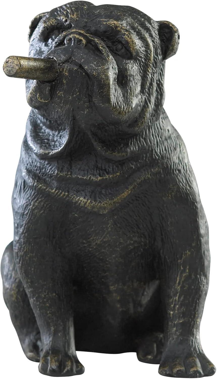 Antique Iron Bulldog Figurine with Brass Accents