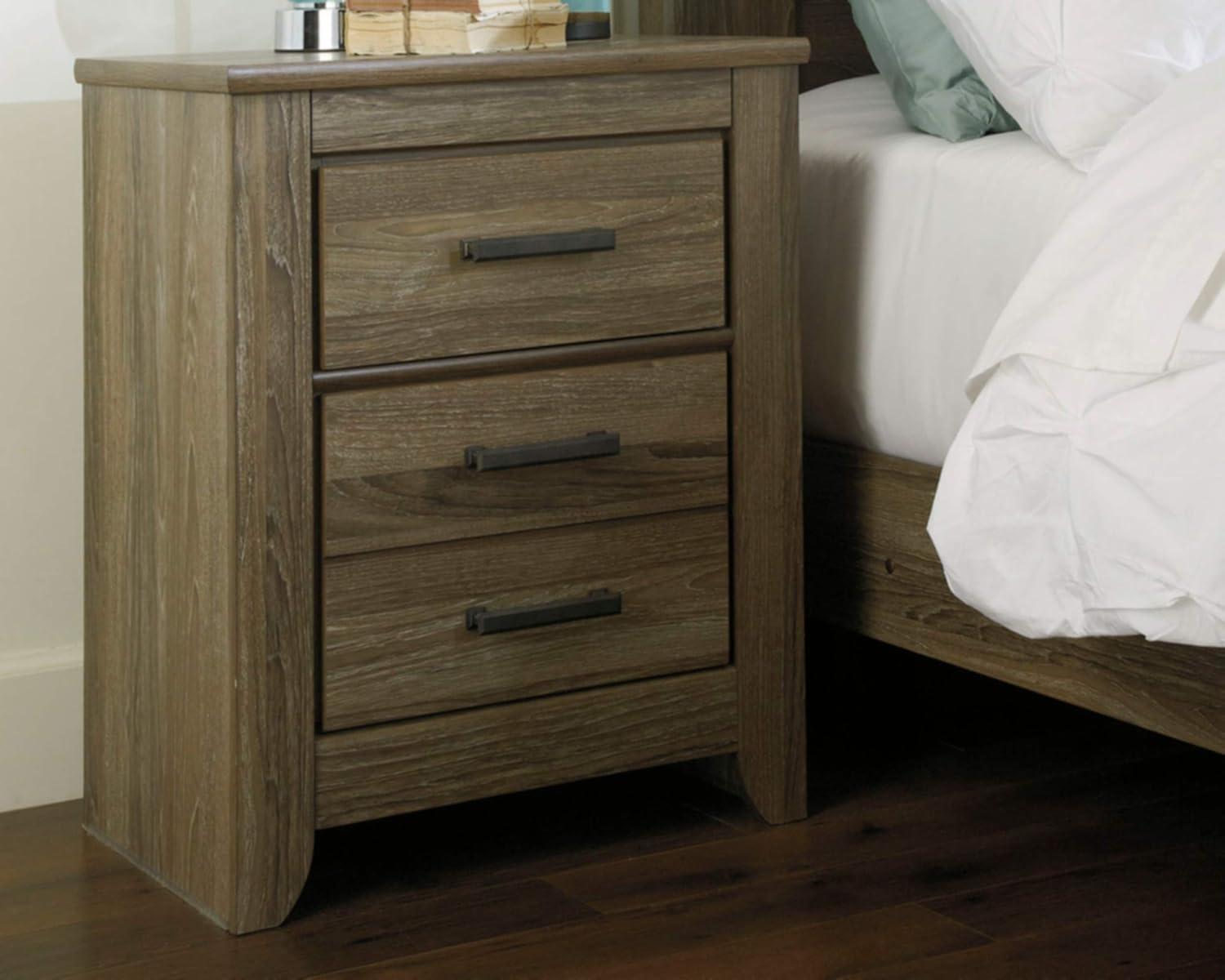 Warm Gray Transitional 3-Drawer Nightstand with Antiqued Pulls