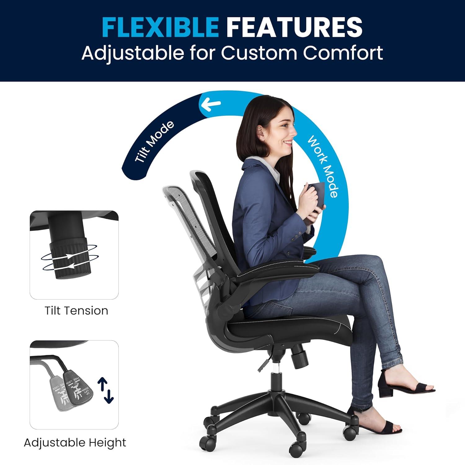 Flash Furniture Jayetta Mid-Back Mesh Swivel Ergonomic Office Chair with Flip-Up Arms