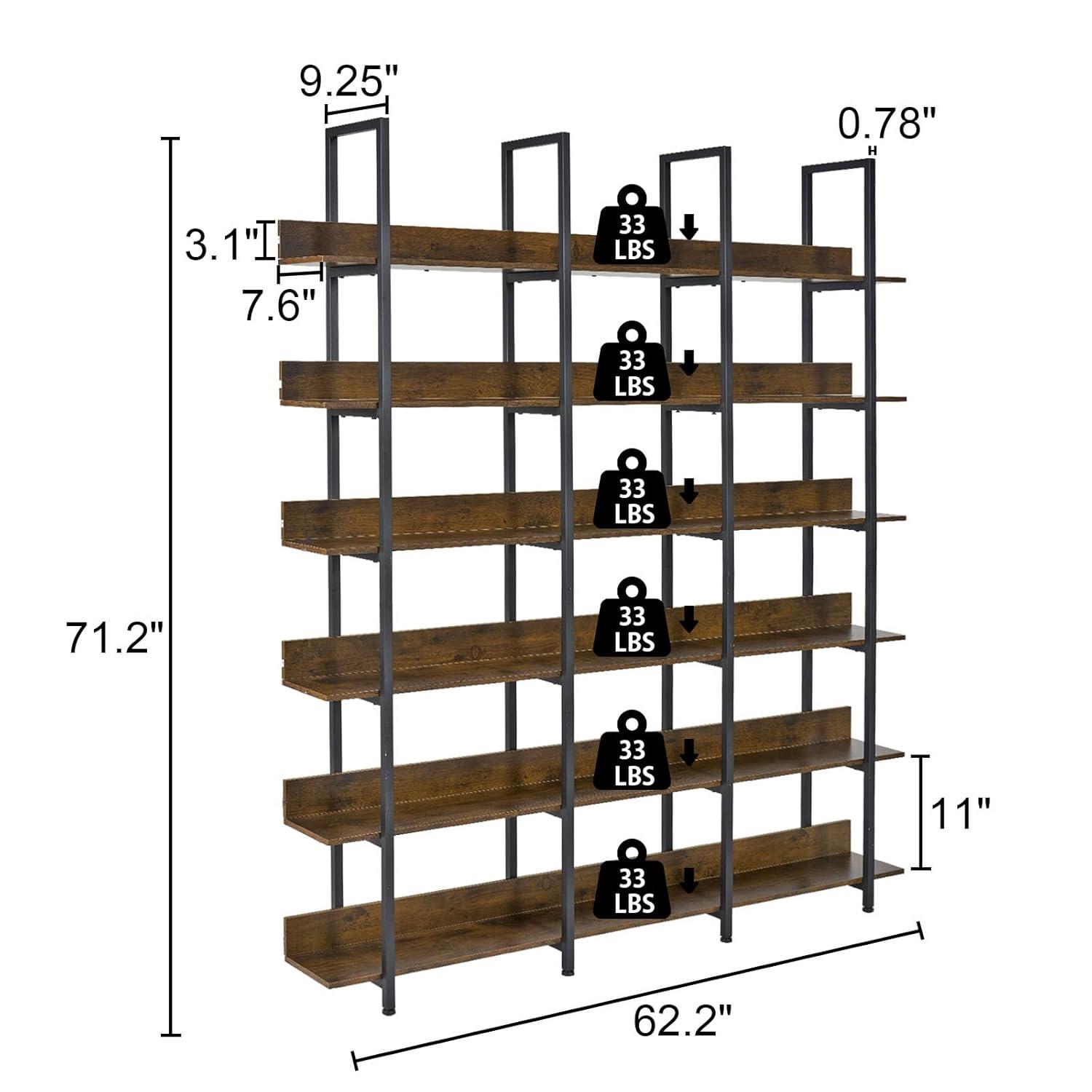 Oneinmil Bookcase and Bookshelves Triple Wide 6 Tiers Large Open Shelves, Vintage Bookcase for Office Home Decoration, Easy to Assemble, Classical Brown