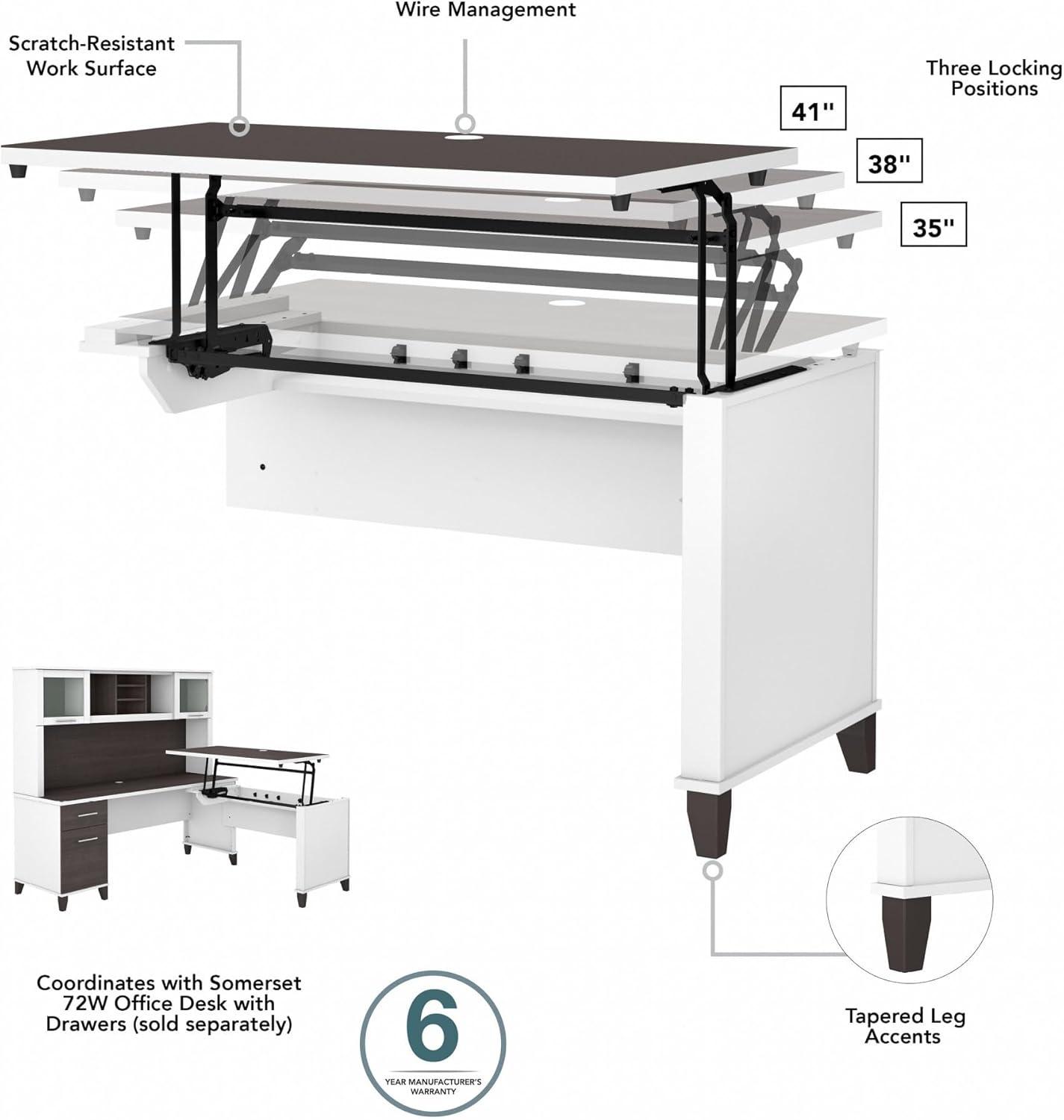 Bush Furniture Somerset 72" Sit to Stand L Desk & Hutch, Storm Gray & White