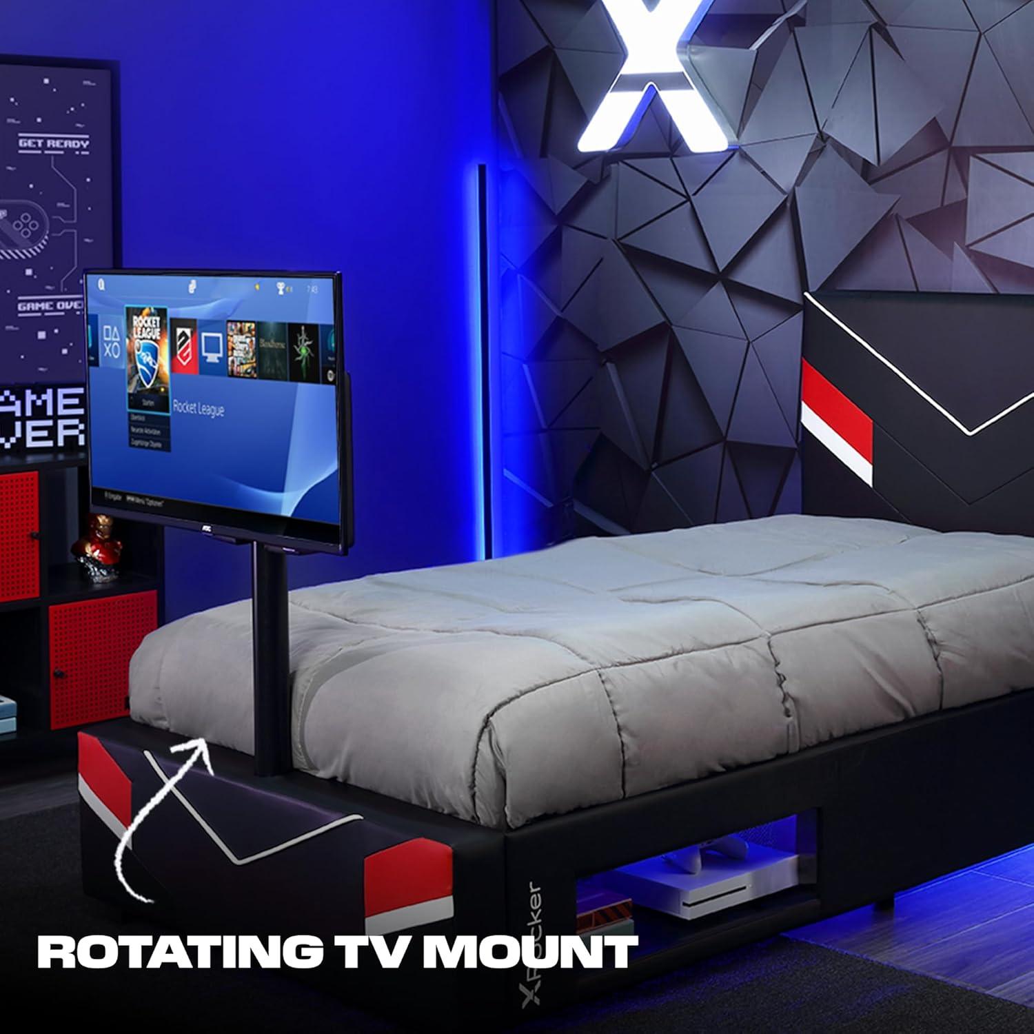 X Rocker Orion eSports Gaming Bed Frame with TV Mount, Child/Teen, Black/Red, Twin, 42.5" H